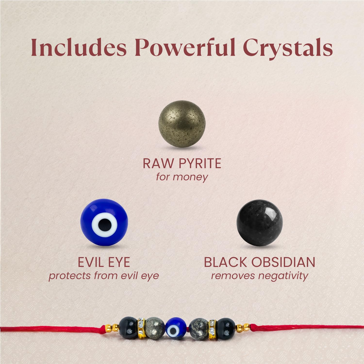 Astrotalk Siddh Raj Yog Rakhi for Brother Combo | Blessed & Energised Pyrite, Evil Eye & Black Obsidian Crystals | Rakhi Gift for Brother with Roli-Chawal | For Wealth & Protection - Image 4