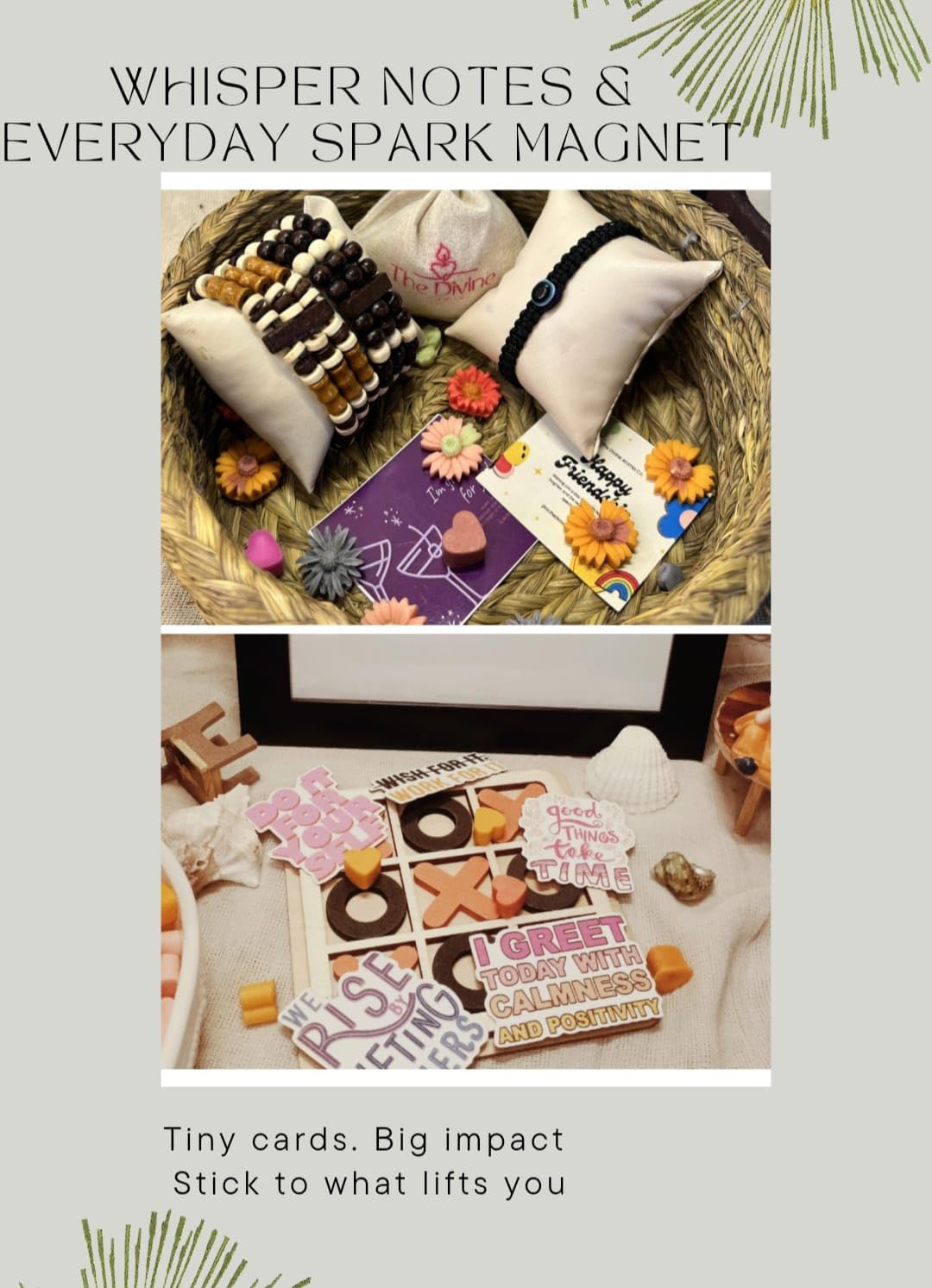 Bonded Glow | Friendship day Gift Set | The Divine Aroma Co. | 2-Layer Scented Candle with Evil Eye Bracelet, Wooden Wristband, Magnet & Greeting Cards | Emotional Handmade Gift Box (Nature’s Whisper) - Image 6