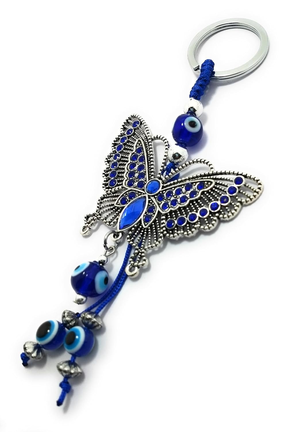 Beautiful Butterfly Evil Eye Good Luck Crystal Metal Keychain for Home Office Car Bike (Blue and Silver) - Image 3