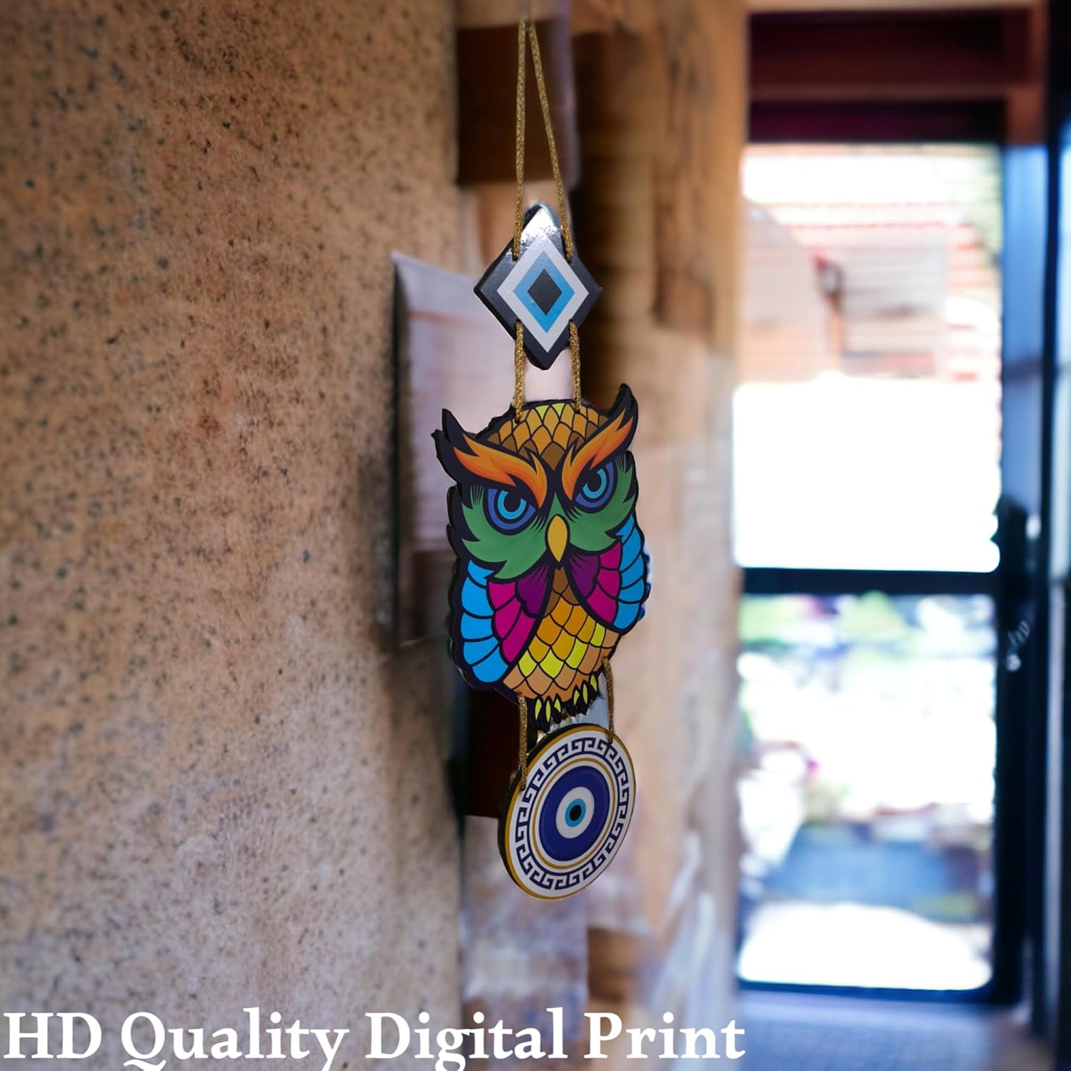 E-Retalemonk Wooden Evil Eye (Nazar Battu) Wall Hanging for Wall Decor | Home Decor | Office Decor | Gift | (Owl with Evil Eye) - Image 5