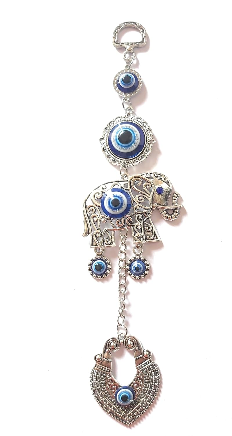 Goodmarts Blue Turkish Evil Eye Hanging for Home Entrance Wall, Door, Car Protection, Prosperity, Charm & Luck, Evil Eye Charm Set of 1 Gift Item 20 cm. (Elephant with Charm) - Image 5