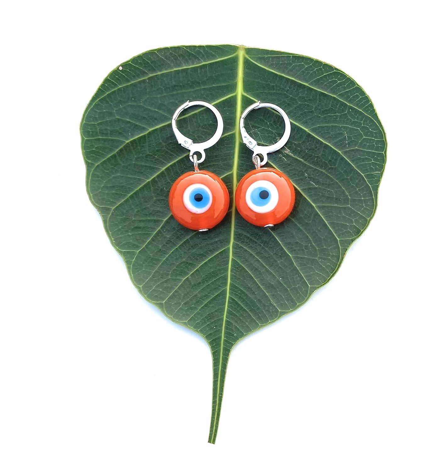 Evil eye Earrings, dangle, protection, Turkish eye, nazar boncuk, statement earrings, drop earrings, Eye earrings, Turkish eye jewelry, Handmade earrings, heart evil eye earrings (Orange) - Image 2