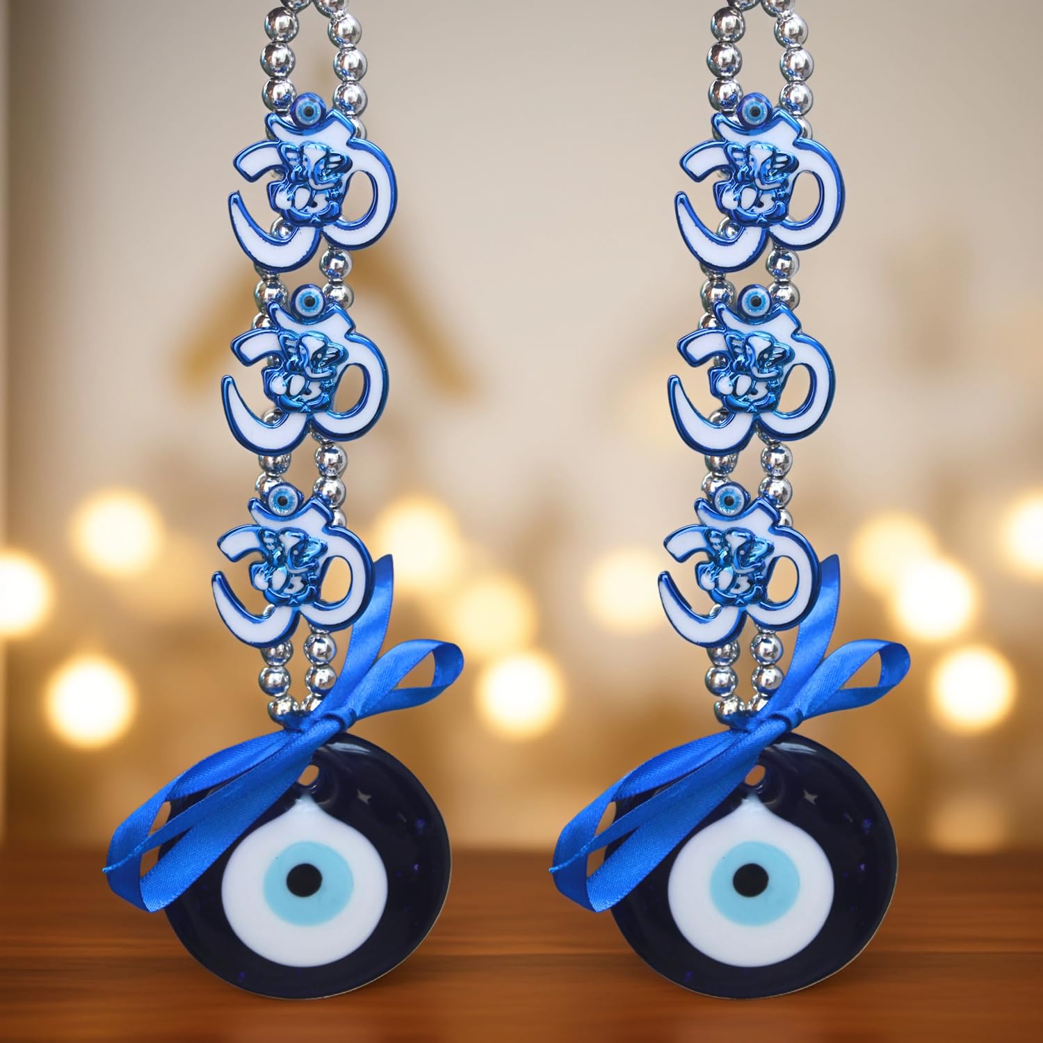 3K Threek Authentic Handcrafted Charm Traditional Pendant Turkish Triple OM Lord Ganesha Evil Eye Hanging Nazar battu Ornament Home Decor feng Shui for Office,Entrance and car Hanging (OM Ganesha) - Image 2