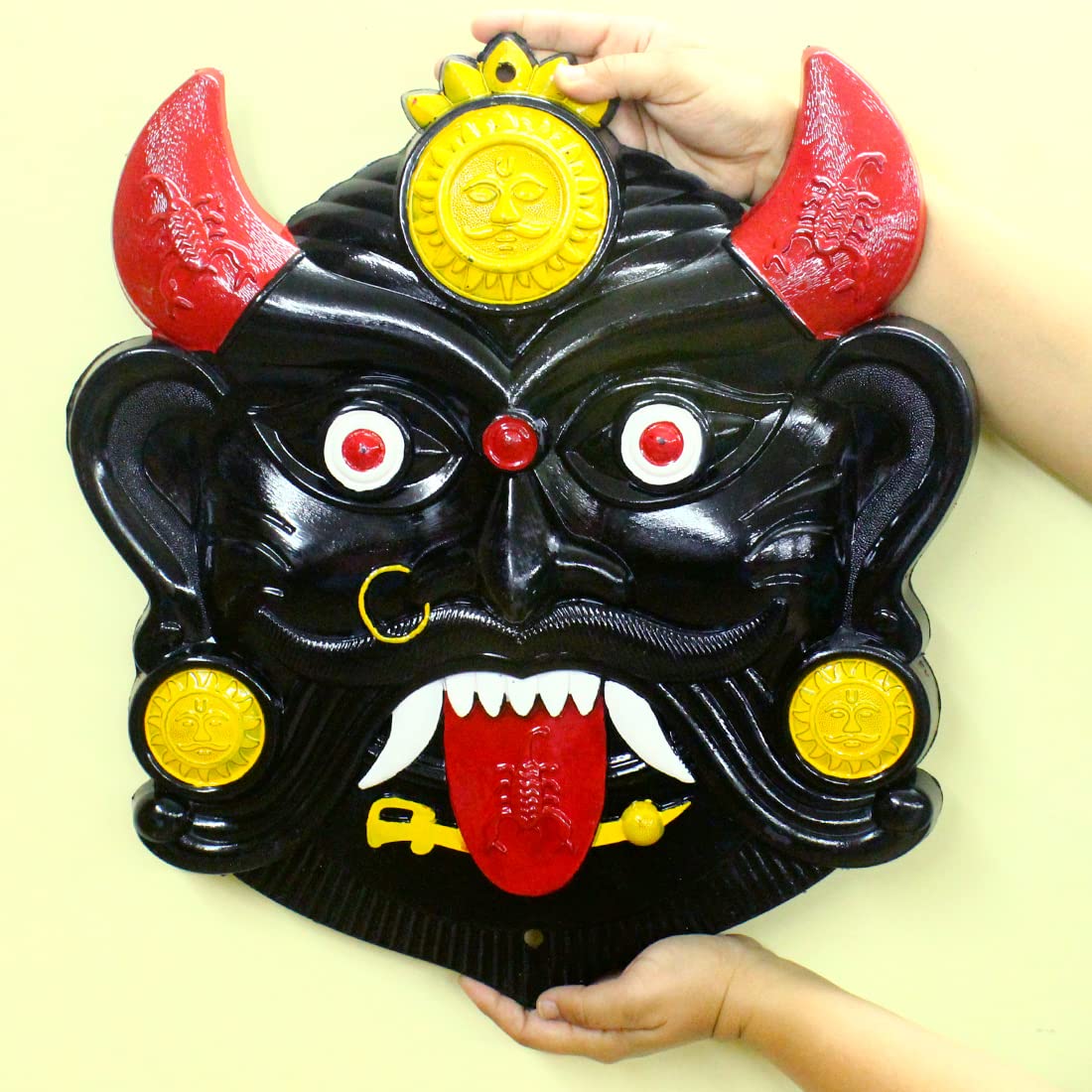 Nazar Battu for Home Entrance Row House Gate | Black 18 Inch X-Large | Hard Plastic | Mahakal Mask Wall Hanging | Evil Eye Protector | Najar Raksha Kavach | Mfg By Narain Stores Puja Samagri Wholesale - Image 2