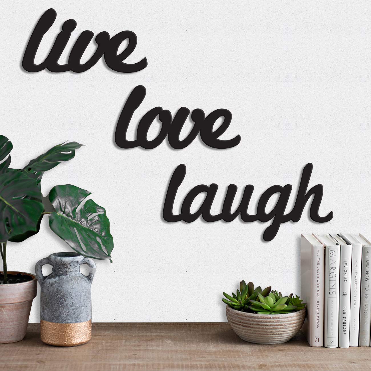 Art Street Live Love Laugh MDF Plaque Painted Cutout Ready To Hang Home Decor Wall Art, Valentine Day Gift -Black - Image 2