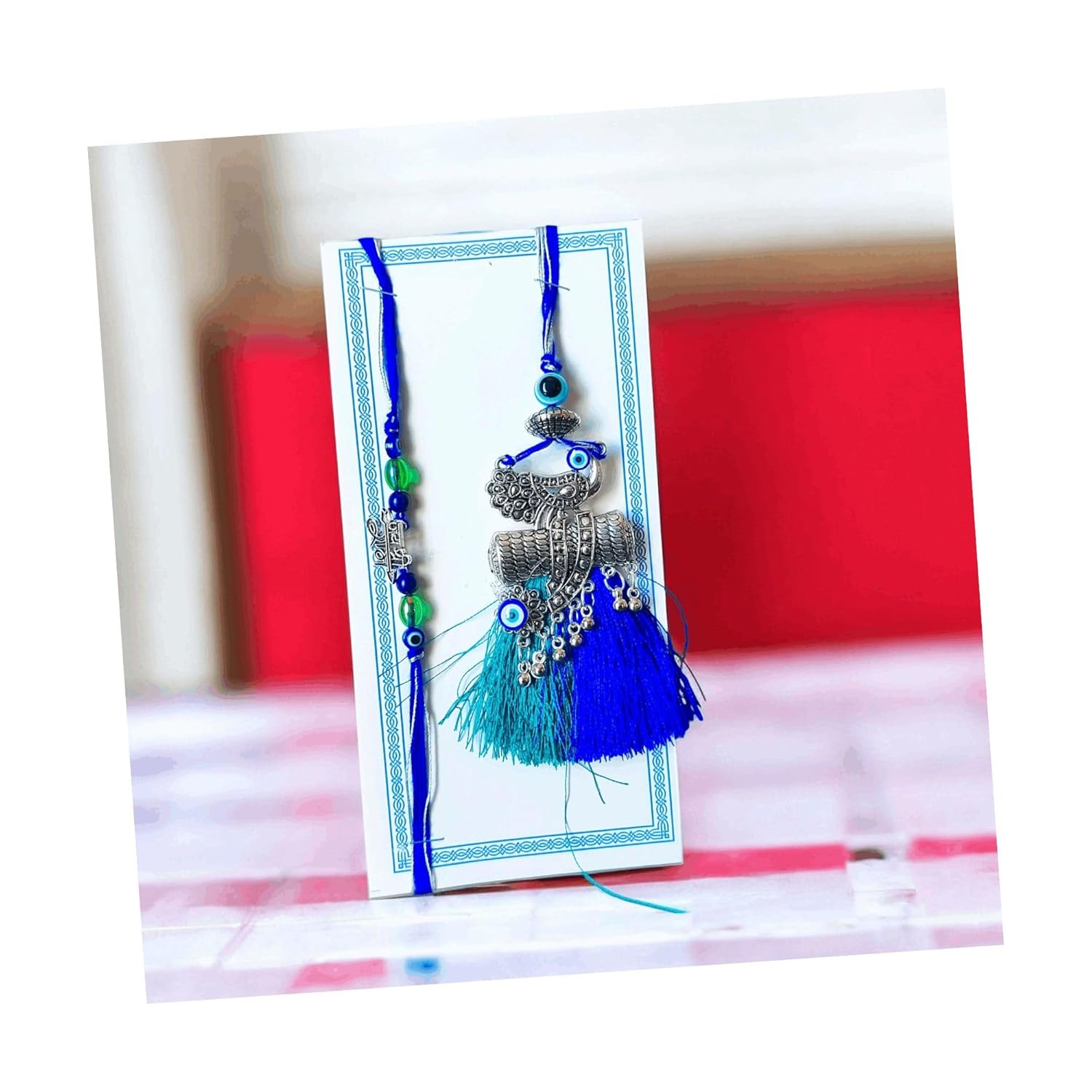 Evil Eye Rakhi for Set brother and bhabhi | Designer Evil Eye Hand Rakhi Set with Roli Chawal and Raksha Bandhan Greeting Card For Men | Rakshabandhan, Premium evil eye raakhis - Image 2