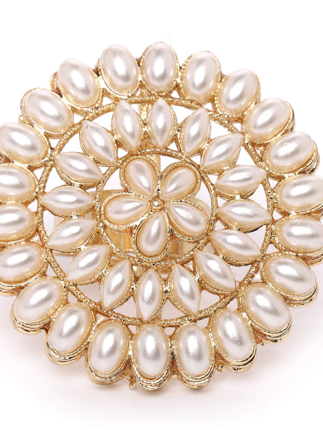 ZAVERI PEARLS Gold Tone Pearls Flower Ethnic Adjustable Finger Ring For Women-ZPFK9537 - Image 3