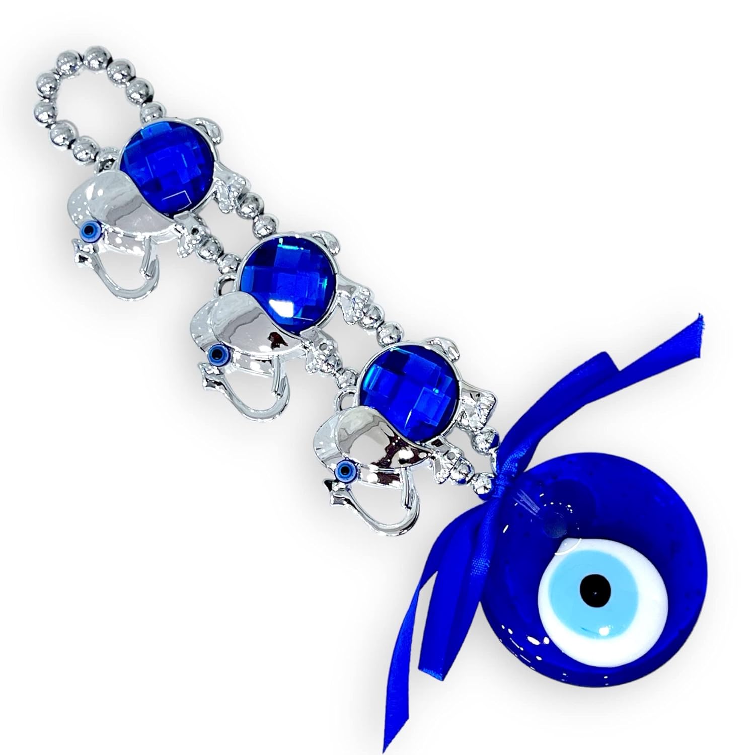 AUGEN Evil Eye Wall Hanging Three Elephants Design Blue Ornament for Home Office Shop Décor (9 Inches, 129CP) - Image 3