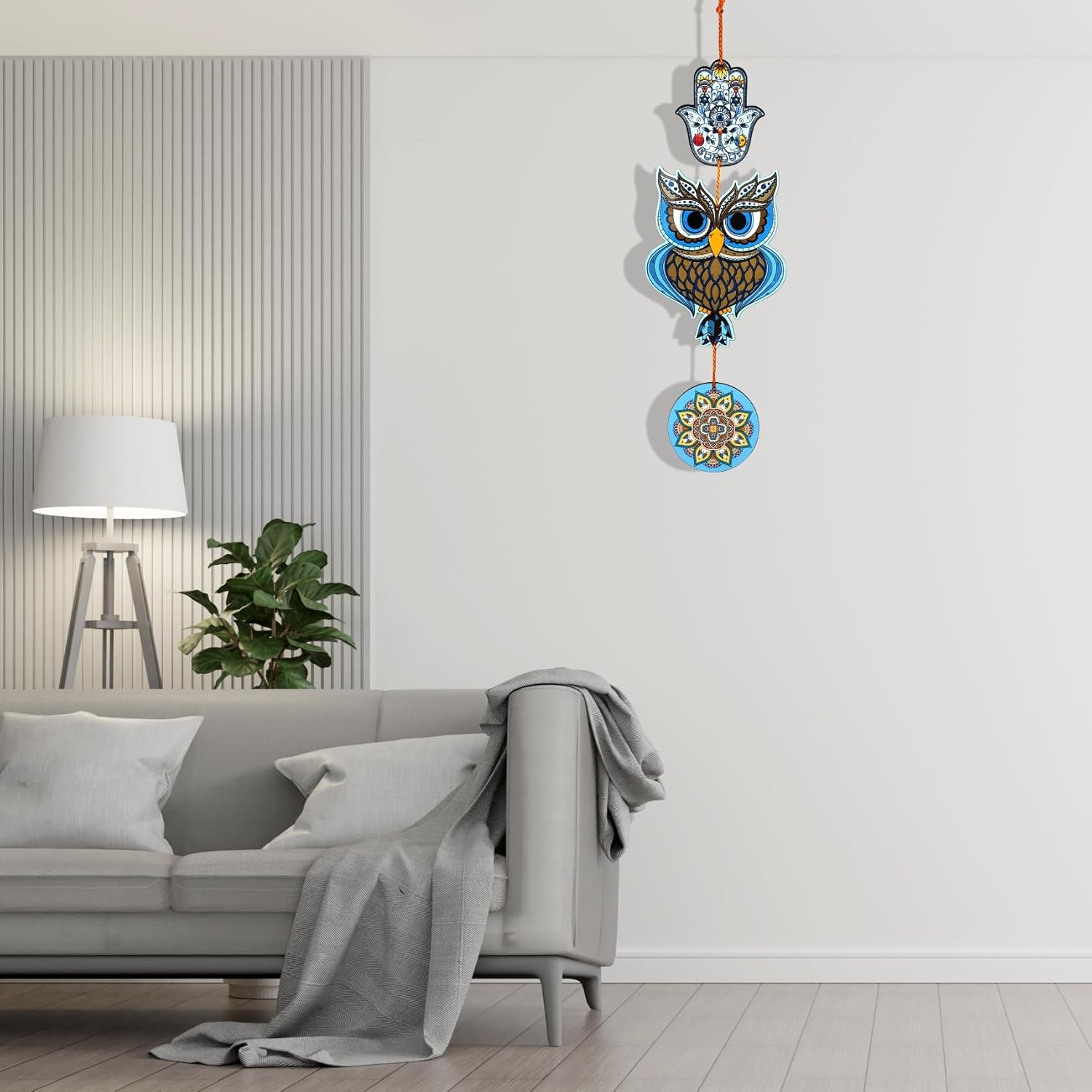 Woodkey Owl Hamsa Hand Wall Hanging – MDF Wooden Evil Eye Decor with Mandala Design | Positive Energy Wall Art for Home, Office & Entryway - Image 4