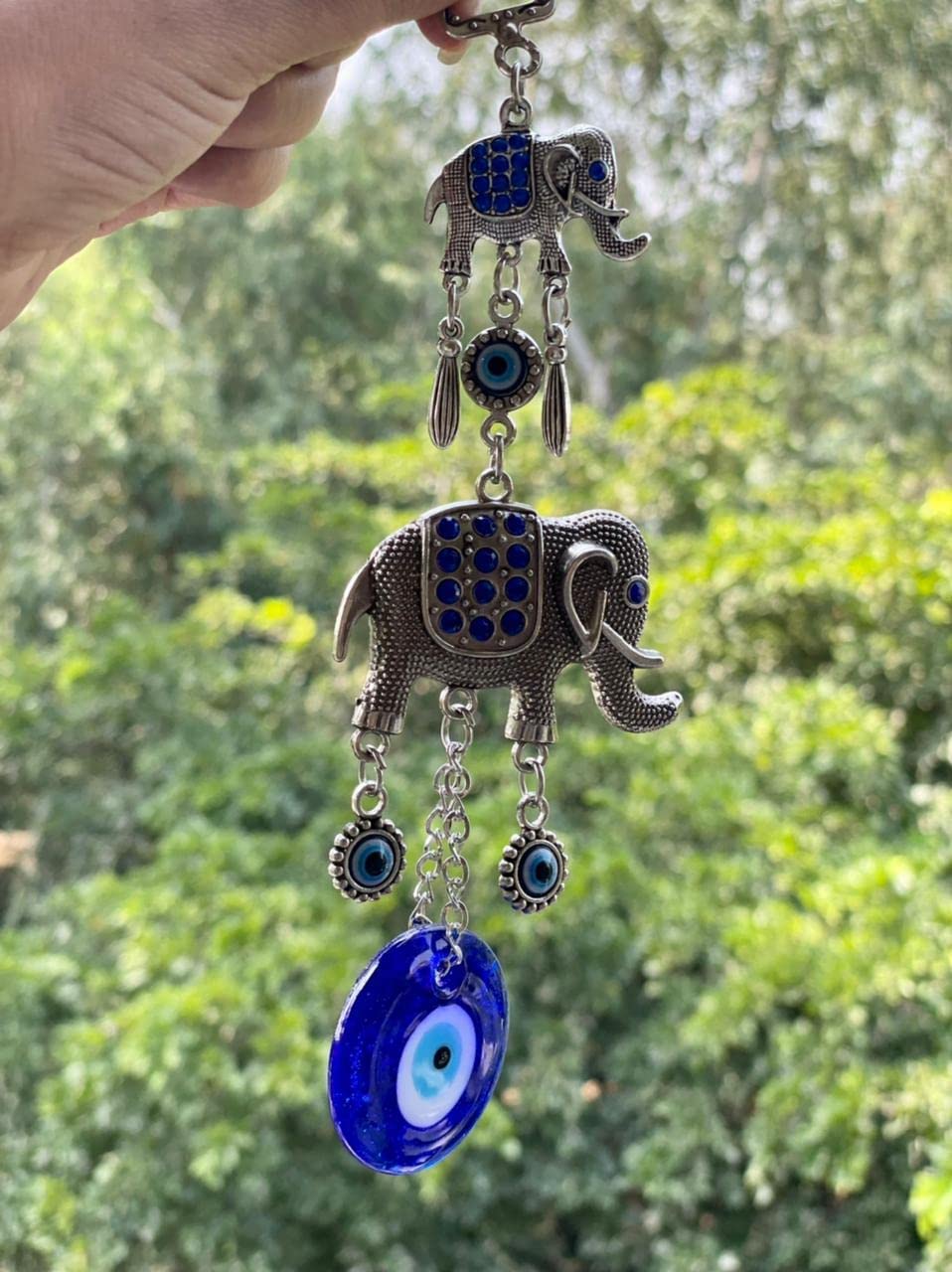 BLUE BEADS Home & Decor Evil Eye Hanging with Double Elephant Pendant Decoration Hanging Ornament Amulet for Car, Home and Office - Image 5