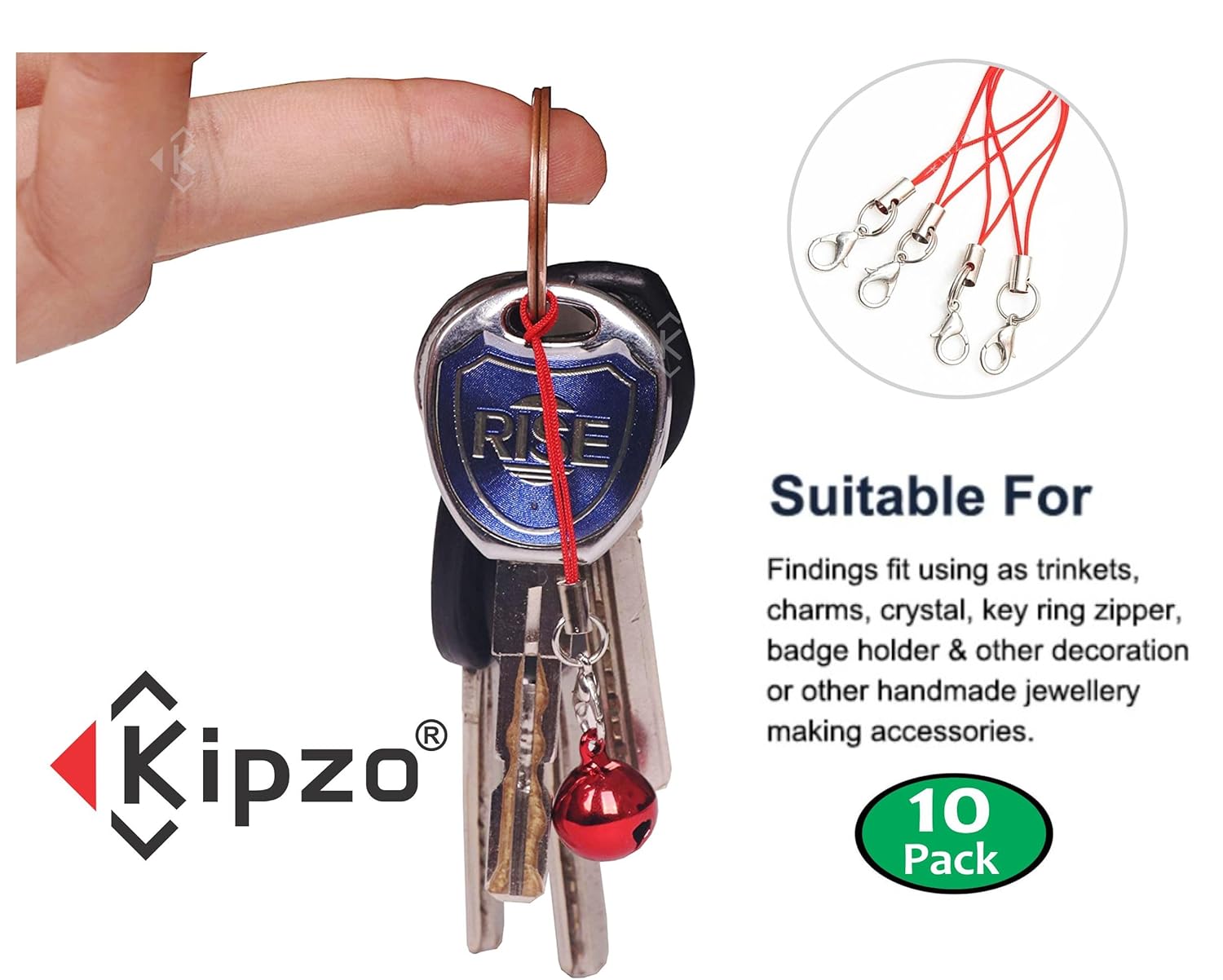 KIPZO® Red Pack of 10 pcs Phone Strap Charm lobster clasp for cell phone Cover keyring Pendrive Badge Holders Charm DIY Jewellery straps thread Ring with Hook smart round zip carry case pouch - Image 7