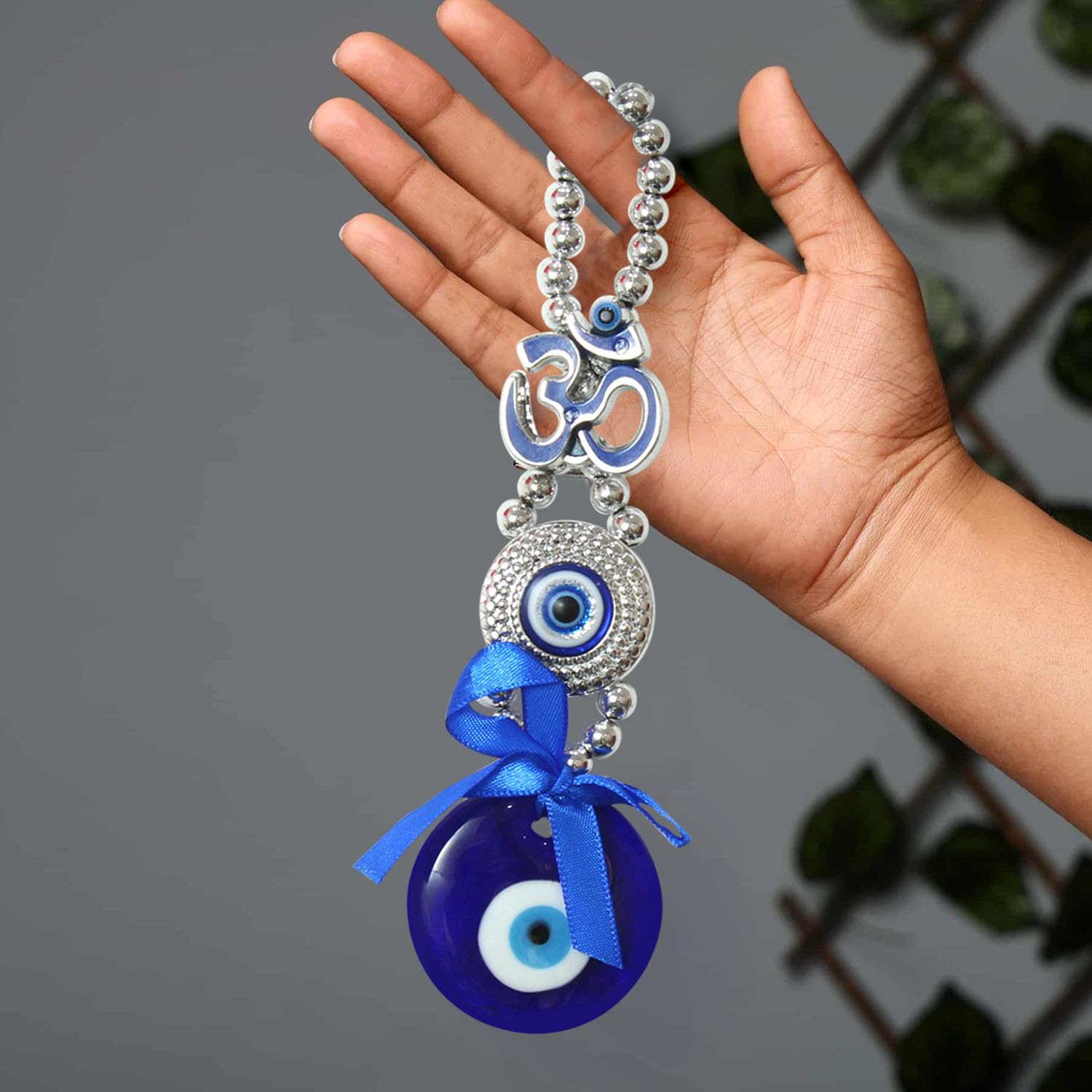 TIED RIBBONS Turkish OM Blue Evil Eye Hanging Feng Shui Items for Good Luck Home Entrance Wall Door Car Dashboard Pendant Ornament Office Good Luck and Prosperity Decorative Gift Items (17.7 cm) - Image 2