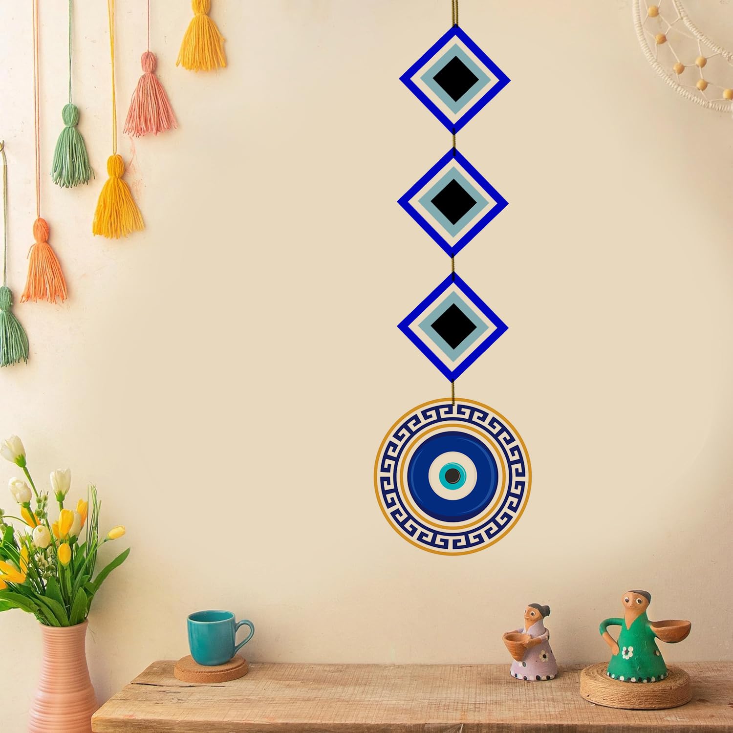 FIT-IN Trends Evil Eye Wall Hanging – Protective Boho Home Decor for Positive Energy | Traditional Nazar Amulet for Living Room, Entrance and Office | Decorative Wall Accent - Image 4