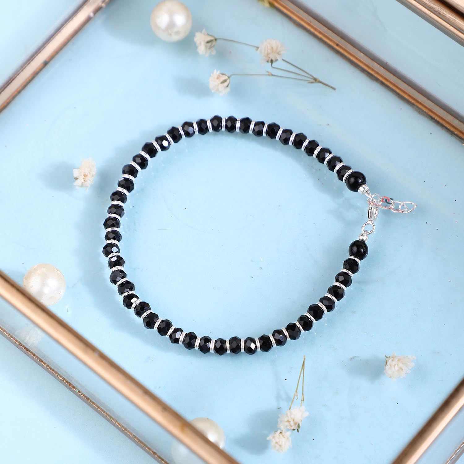 DHRUVS COLLECTION Exclusive 925 Sterling Silver Nazariya Bracelet With Black & Silver Beads for Boys, Men, Girls And Women - 8 Inches - Image 6