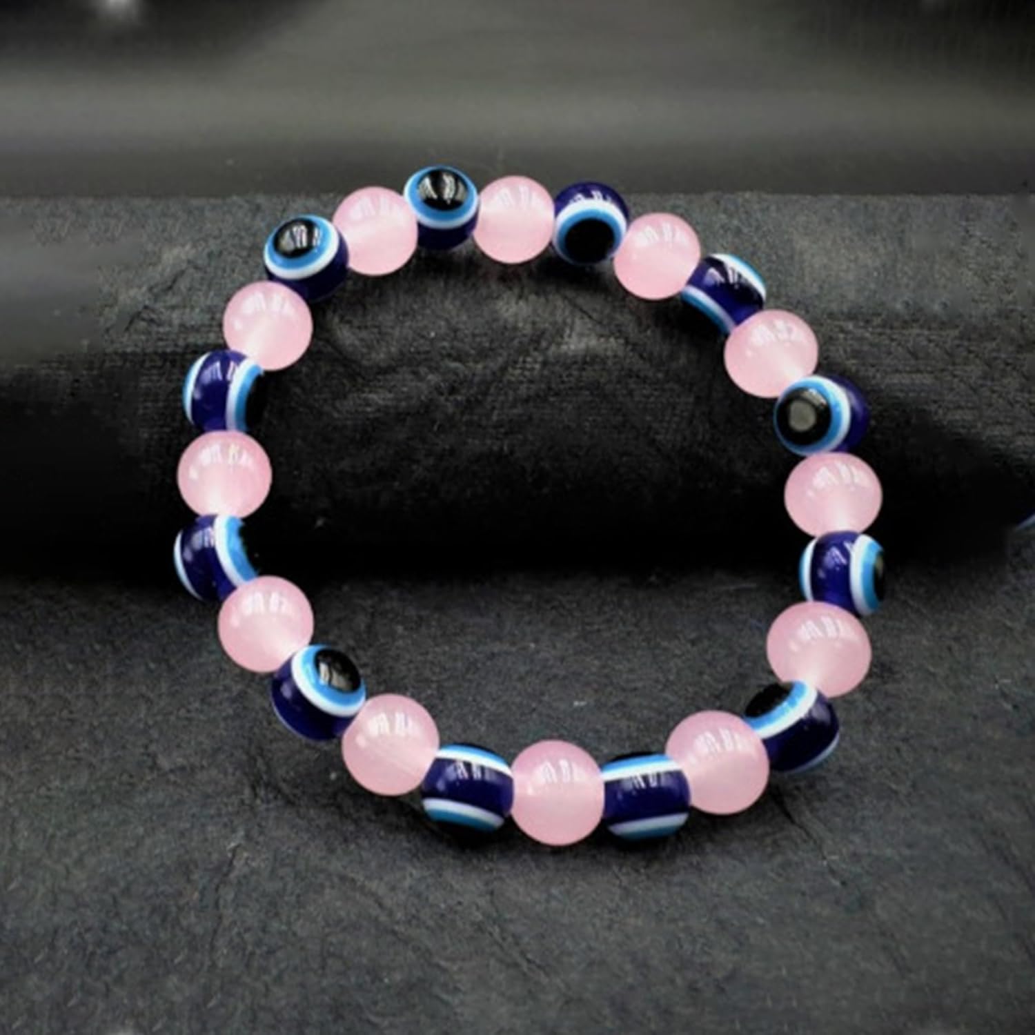 Gehena by Estele Stylish Evil Eye Charm Beaded Bracelet for Men & Women: Pink & Blue Evil Eye Beads Wristwear for Positivity & Protection |Stretchable Bracelet for Everyday Wear – OSAK008-IRPNBL BR - Image 3