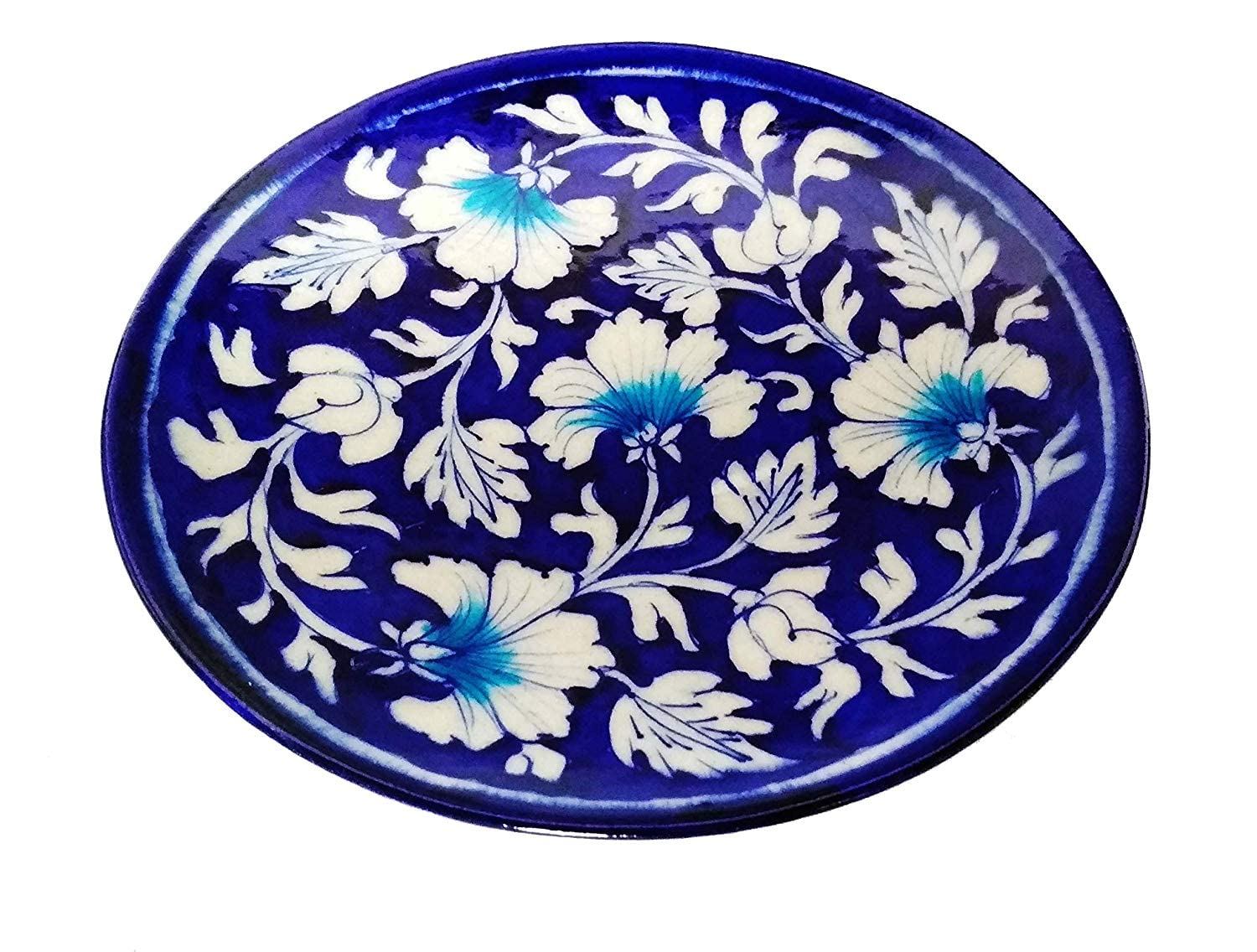 Potterywalaz Jaipur Blue Pottery LilyFlower Design Home Decor Wall Hanging Handmade Plate/Serving Plate 8 inch (Blue) - Image 3