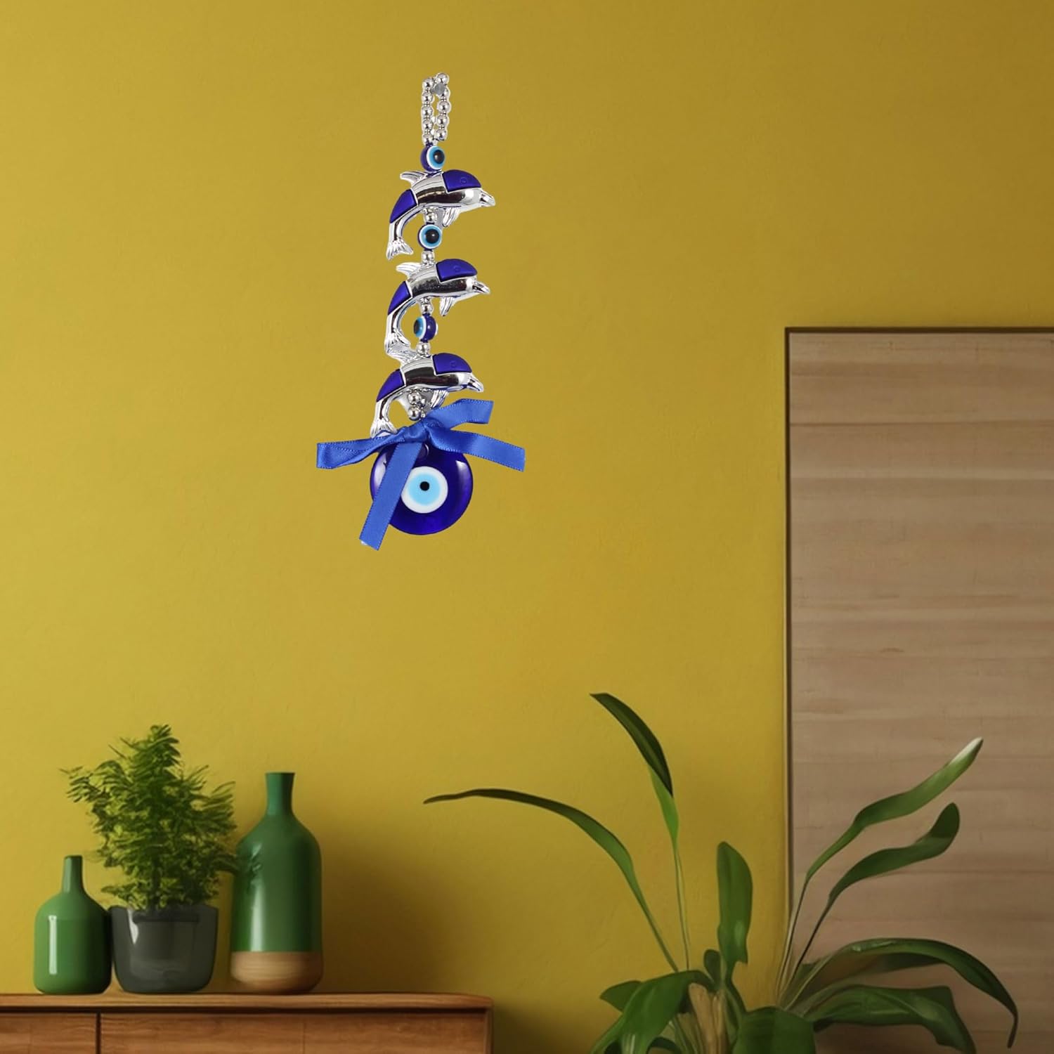 The Quirky Home - Feng Shui Vastu Small Evil Eye Hanging Talisman, Amulet or Nazar Battu Boncuga or Turkish Hamsa Good Luck Gift - Decorative Ornament for Home (Dolphin) - Image 4