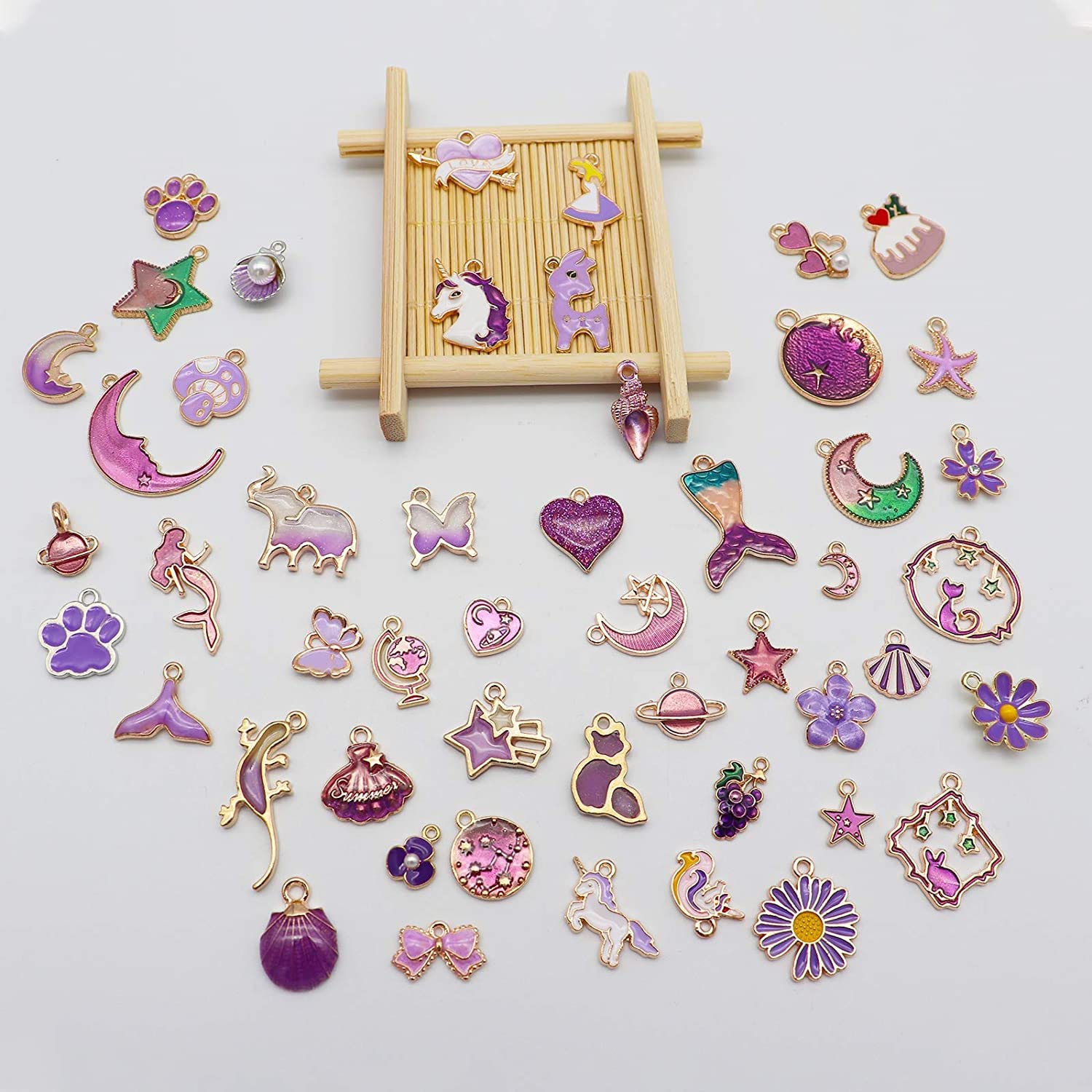 Street27® 1 Set 31pcs DIY Mixed Assorted Gold Plated Enamel Charm Unicorn Flower Dress Fish Shell Moon Star Animals Pendant DIY for Necklace Bracelet Jewelry Making and Crafting Charms - Image 6