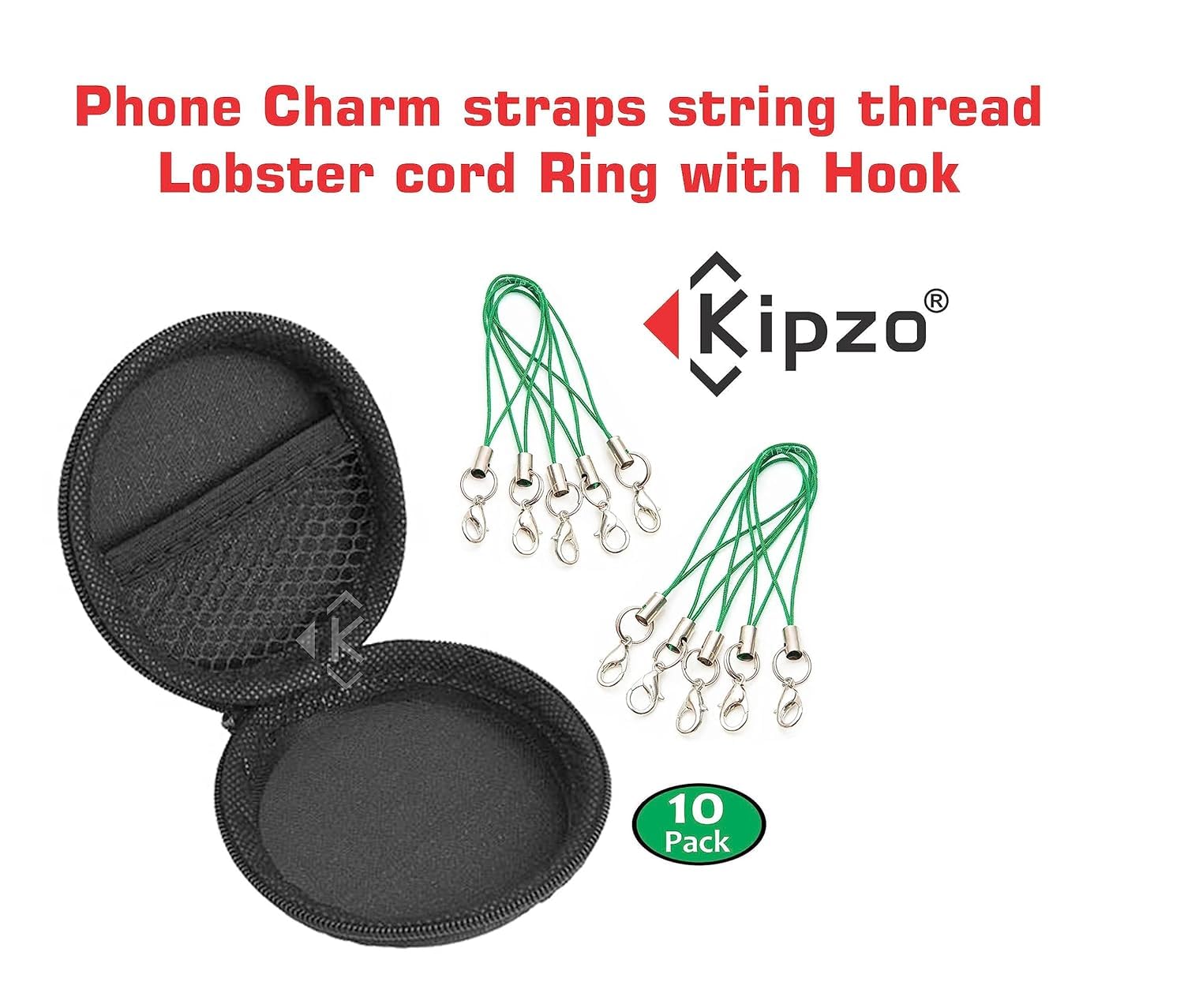 KIPZO® Durable Green Pack of 10 pcs Phone Strap Charm lobster clasp for cell phone Cover keyring Pendrive Badge Holders Charm DIY Jewellery straps thread Ring with Hook smart round case pouch - Image 5