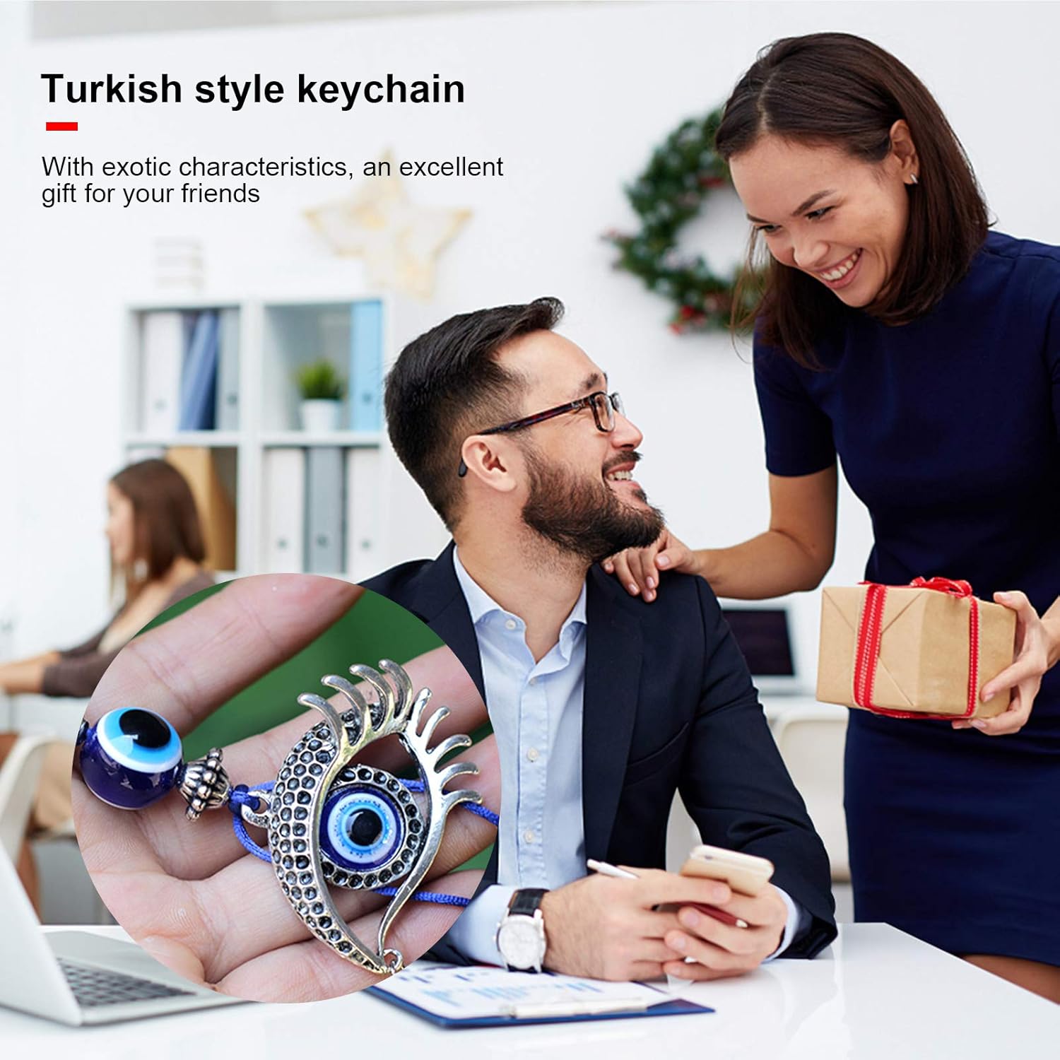 Turkish Evil Eye Keychain, Turkish Eye Shaped Keychain Pendant Turkish Blue Evil Eye Keychain Charms Pendants Fashionable Key Ring Blue Good Luck Key Holder Gift Car Hanging Decoration, Default, - Image 4