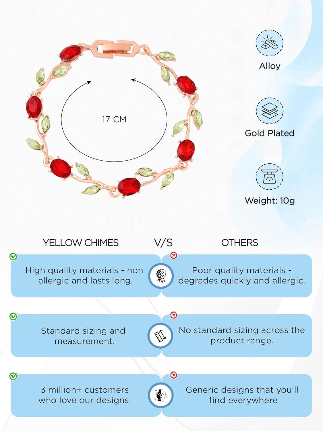 Yellow Chimes Exclusive Latest Rose Chain Swiss Zircons Designer Bracelet for Women and Girls - Image 6