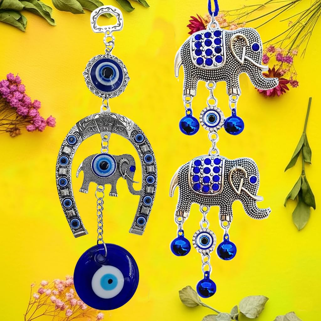 Snabs Evil Eye Wall Hanging, Horseshoe with Elephant Nazar Battu Ornament for Protection, Good Luck Charm and Prosperity, Set of 2 - Image 7