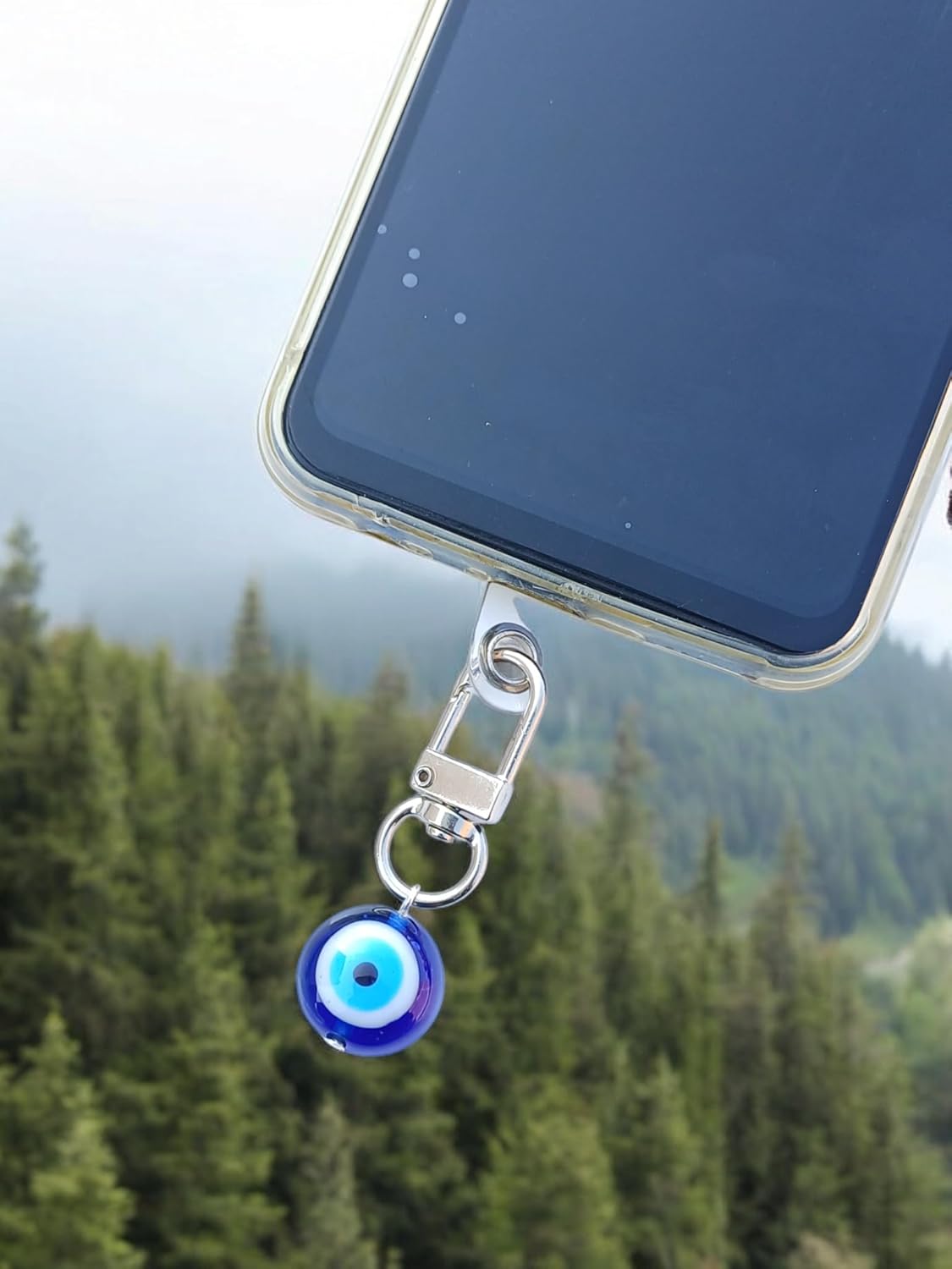 Evil Eye Mobile Phone Charm, Blue Glass Bead Keychain, Clear Phone Case Accessory - Image 4