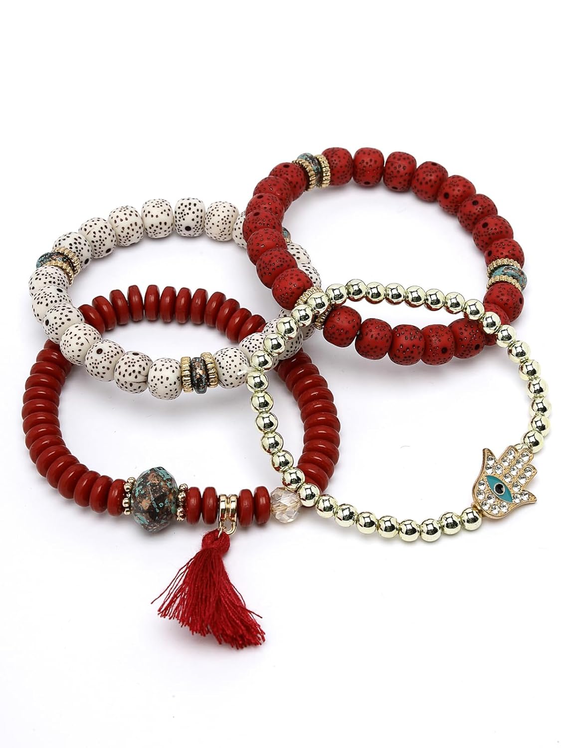 Scintillare by Sukkhi Modern Stylish Stackable Design Gold Plated with Crystals & Faux Beadded HAMSA HAND Evil-Eye Adjustable Combo Bangle Bracelet for Women & Girls Set of 4|gift for women|CBBC106632 - Image 2