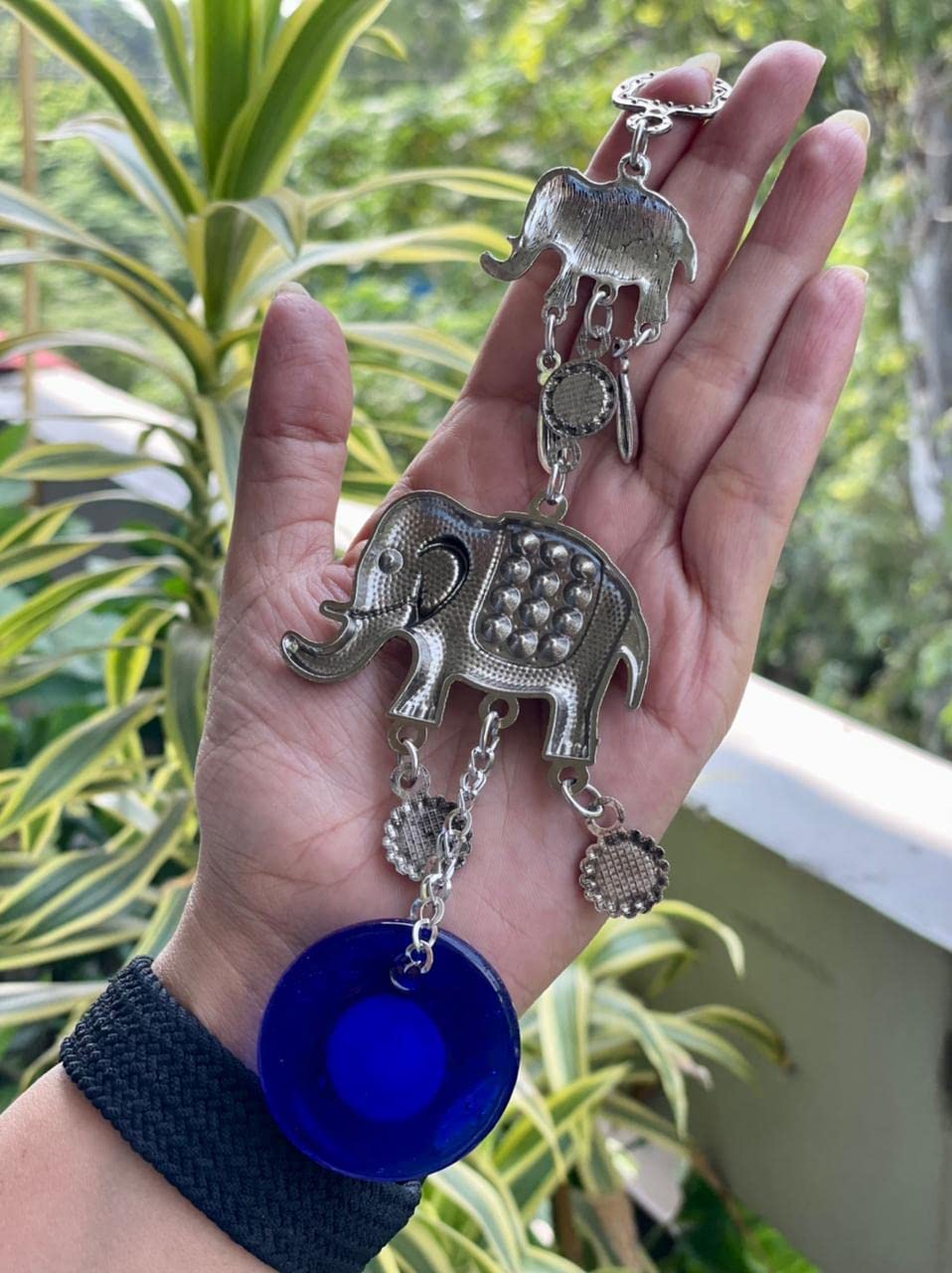 BLUE BEADS Home & Decor Evil Eye Hanging with Double Elephant Pendant Decoration Hanging Ornament Amulet for Car, Home and Office - Image 6