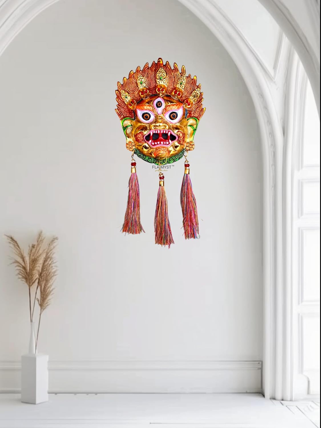 FLAIMYST Kirtimukha for Home Door in Aluminium Metal, Kirtimukha Wall Hanging for Home Decor, Nazar Battu Vastu & Traditional Indian Decor (Gold Multi) - Image 5