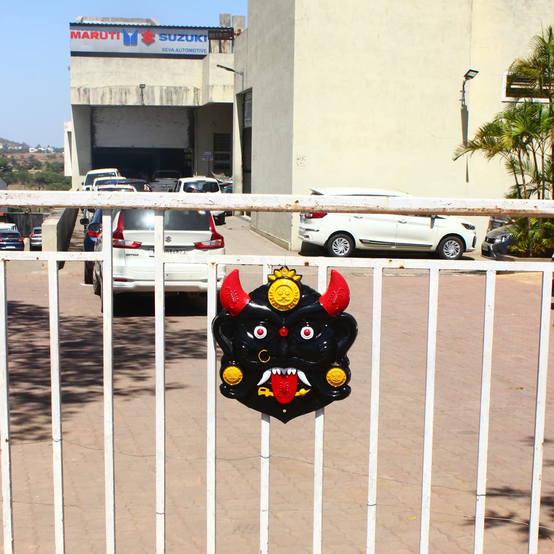 Nazar Battu for Home Entrance Row House Gate | Black 18 Inch X-Large | Hard Plastic | Mahakal Mask Wall Hanging | Evil Eye Protector | Najar Raksha Kavach | Mfg By Narain Stores Puja Samagri Wholesale - Image 3
