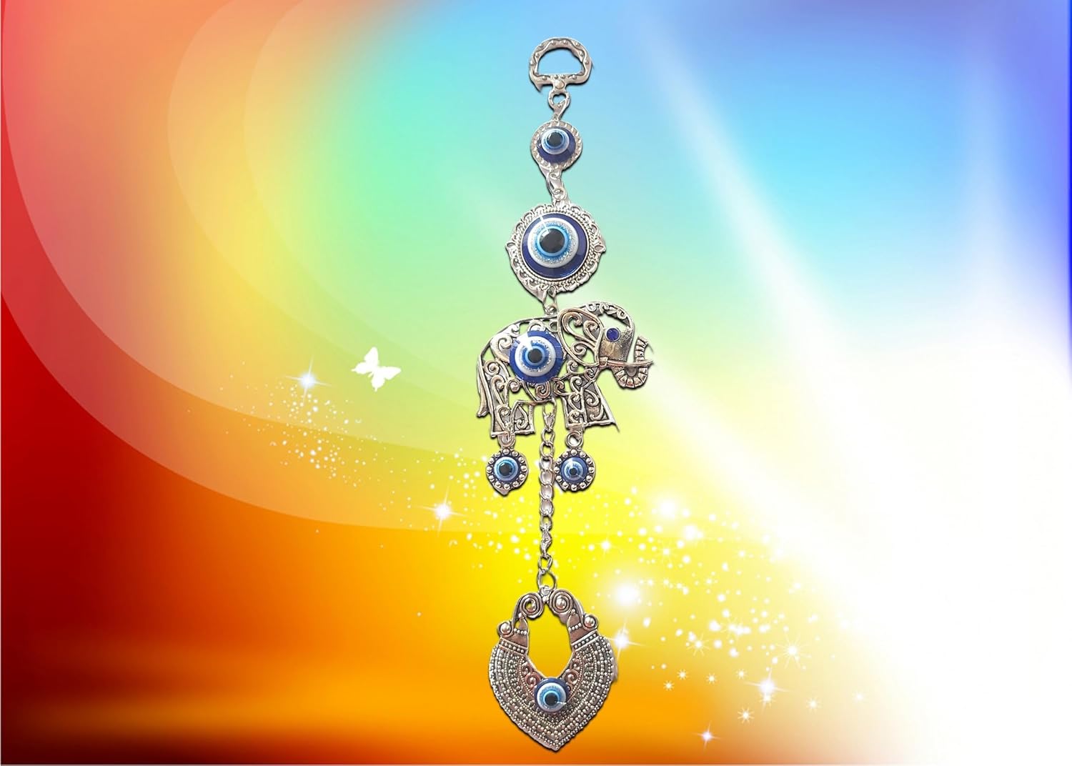 Goodmarts Blue Turkish Evil Eye Hanging for Home Entrance Wall, Door, Car Protection, Prosperity, Charm & Luck, Evil Eye Charm Set of 1 Gift Item 20 cm. (Elephant with Charm) - Image 7