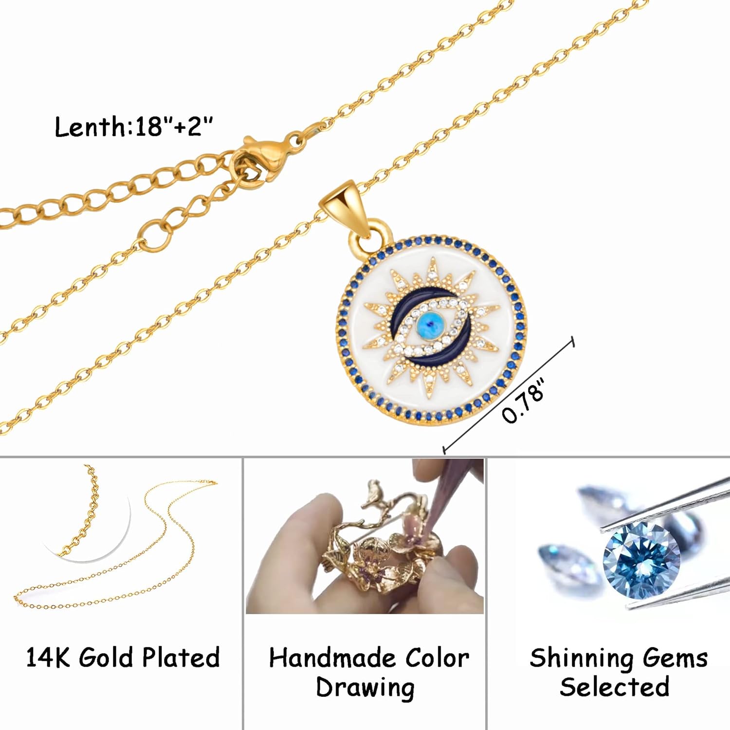 Azonee - Gold Evil Eye Necklace, Handmade Jewelry for Women, Evil Eye Necklace with Lucky Amulet Pendant, Third Eye Necklace, Birthday Gift for Her, Metal,, Metal, Cubic Zirconia - Image 7