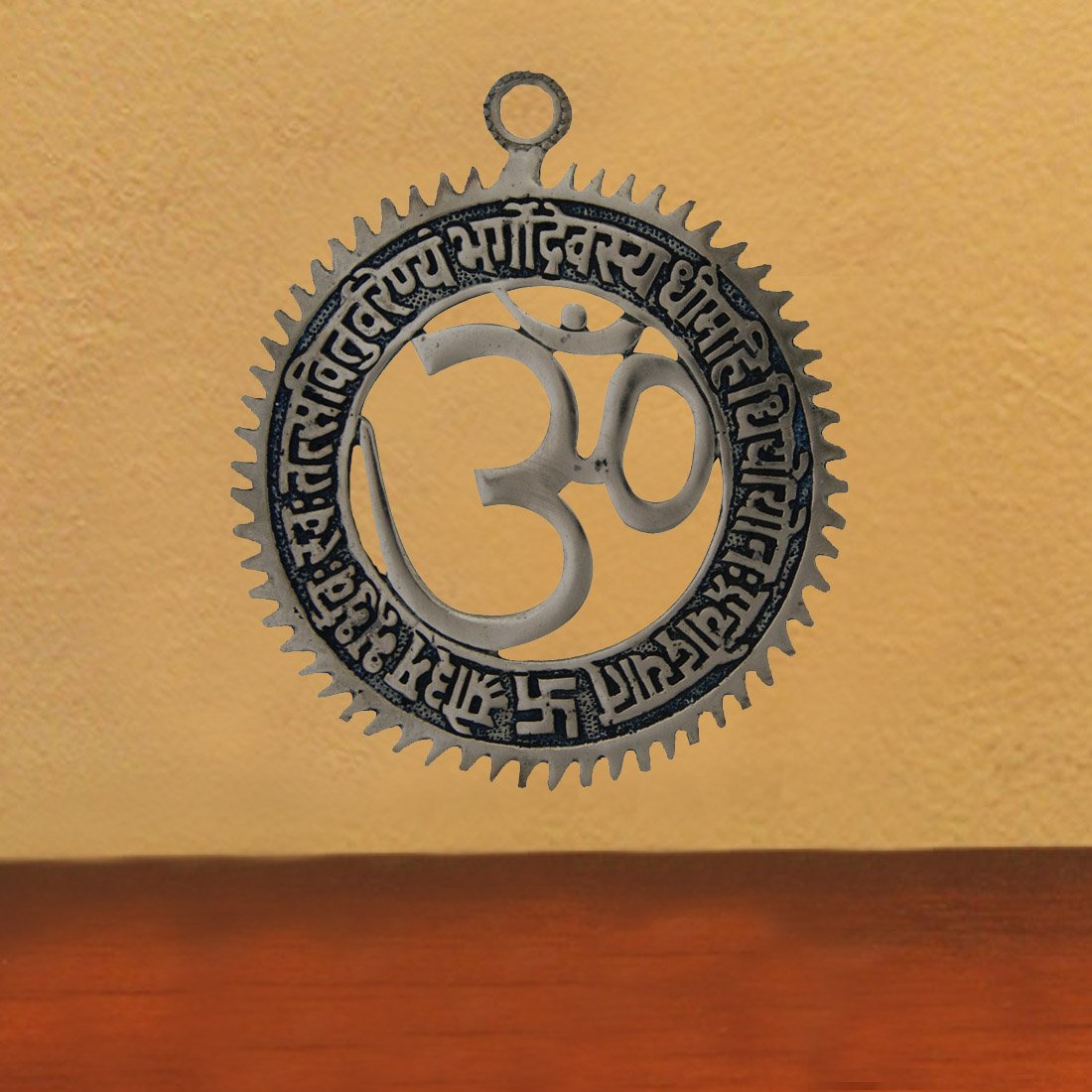 Divya Mantra Om Gayatri Mantra Metallic Hanging Hamsa Hand Nazar Battu Car Home Wall Decor Temple Pooja Items Decorative Showpiece Interior Accessories Vastu Sculpture Chakra Symbol -Multi -Set of 2 - Image 5