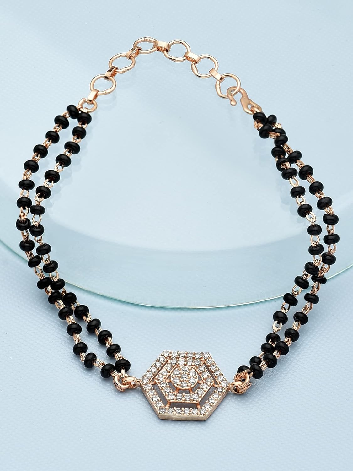 ZAVERI PEARLS Rose Gold Contemporary Cubic Zirconia Mangalsutra Bracelet For Women-ZPFK12639 - Image 3