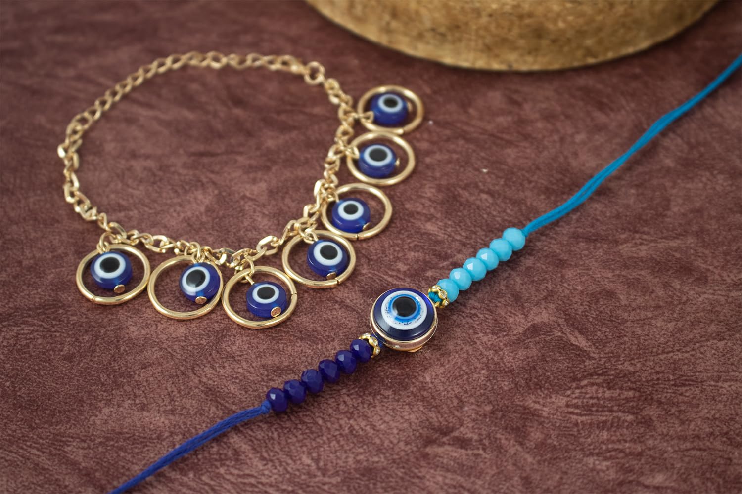 JFL - Jewellery for Less Combo of Fancy Evil Eye Handcrafted Protection Rakhi for Bhaiya Bhabhi with Roli Chawal and Written Greeting Note. - Image 3
