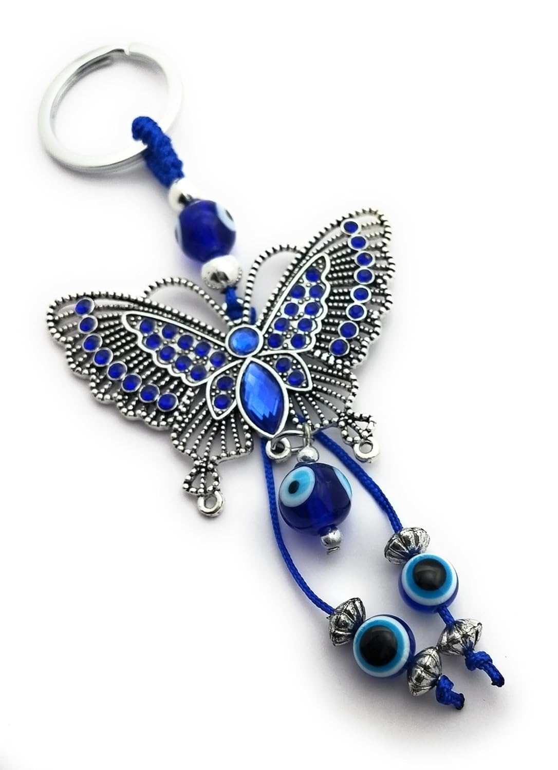 Beautiful Butterfly Evil Eye Good Luck Crystal Metal Keychain for Home Office Car Bike (Blue and Silver) - Image 4
