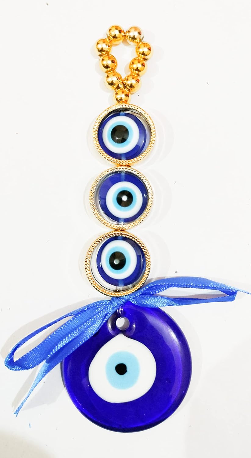 Tisha Vastu Fengshui Stone handicrafts Gifts products Item's Home Docor Collection Golden Blue Evil Eye Wall Hanging Nazar Dosh Kavach, Nazar Dosha Protection Pendant - Image 2