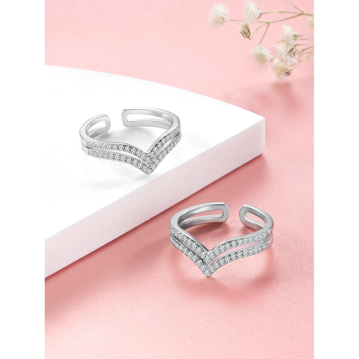 Peora Cubic Zirconia Studded Adjustable Toe Rings Stylish Bichiya Jewellery for Women - Image 3