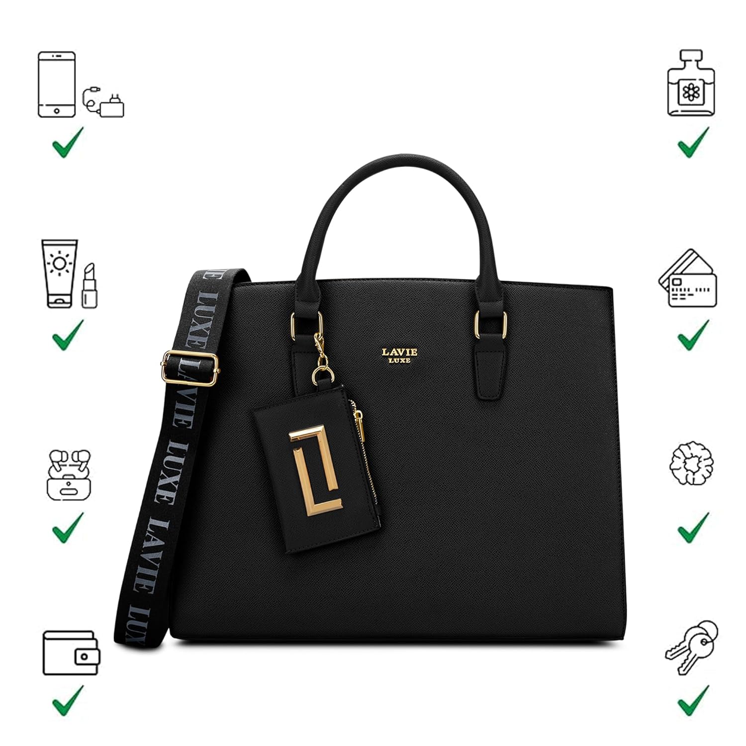 Lavie Luxe Duo Eliza Large Solid Tonal Satchel Laptop Bag for Women | Fits Upto 15 Inch Laptop | Laptop Handbag for Work | Ladies purse | Stylish Shoulder Bag | Ladies Gift - Image 6