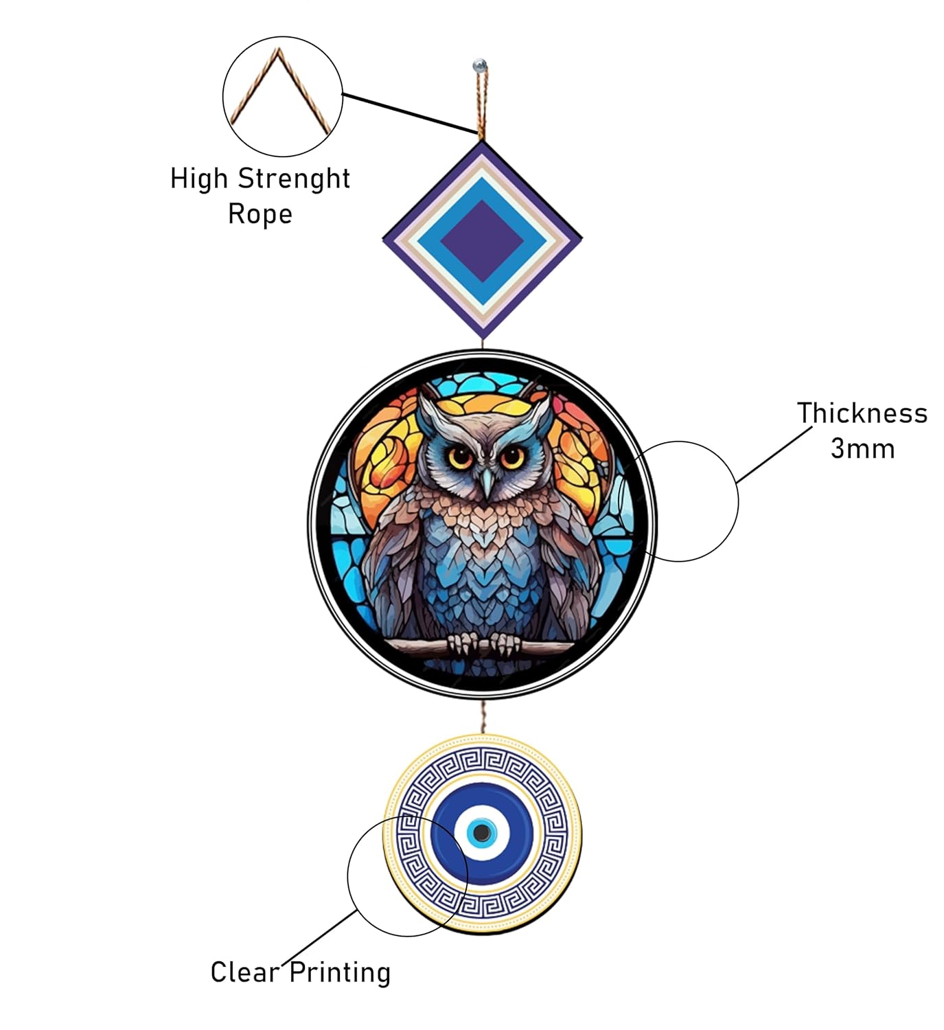 Gift Me Bazar Owl Evil Eye Wall Hanging | Nazar Battu for Home & Office for Positive Energy | Blessing Gift | Door Hanging Wall Decor - Image 4