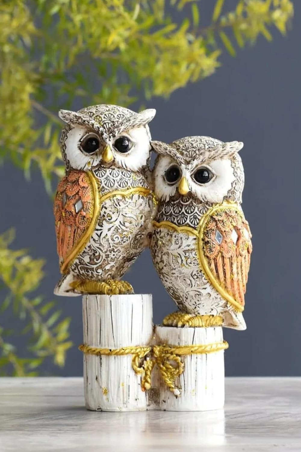 Owl Statue for Good Luck – 6 Inch Resin Figurine Antique Multicolour | Evil Eye |Owl Pair Showpiece for Home & Office Table Decor Gift Item (L-10 x W-5 x H-16 cm) - Image 2