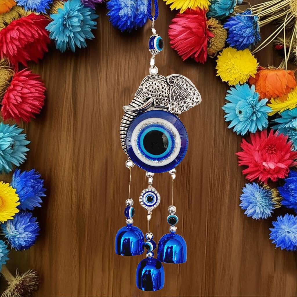 Snabs Evil Eye Car Mirror Hanging Accessories, Ganesha Evil Eye Wall Hanging Ornament, Elephant Nazar Battu Protection, Good Luck Charm and Prosperity, Set of 2 - Image 7