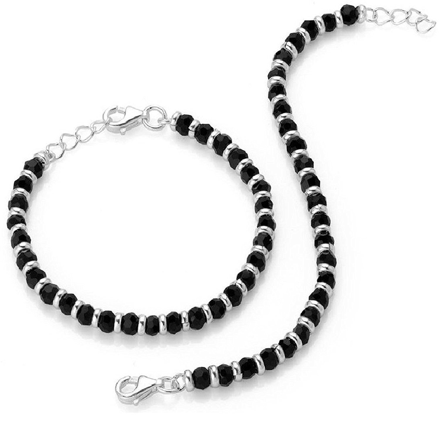 NEMICHAND JEWELS 925 Sterling Pure Silver(Chandi) Black Bead Crystal Nazariya Bangle/Bracelet For Kids - One Pair For Children - Image 5