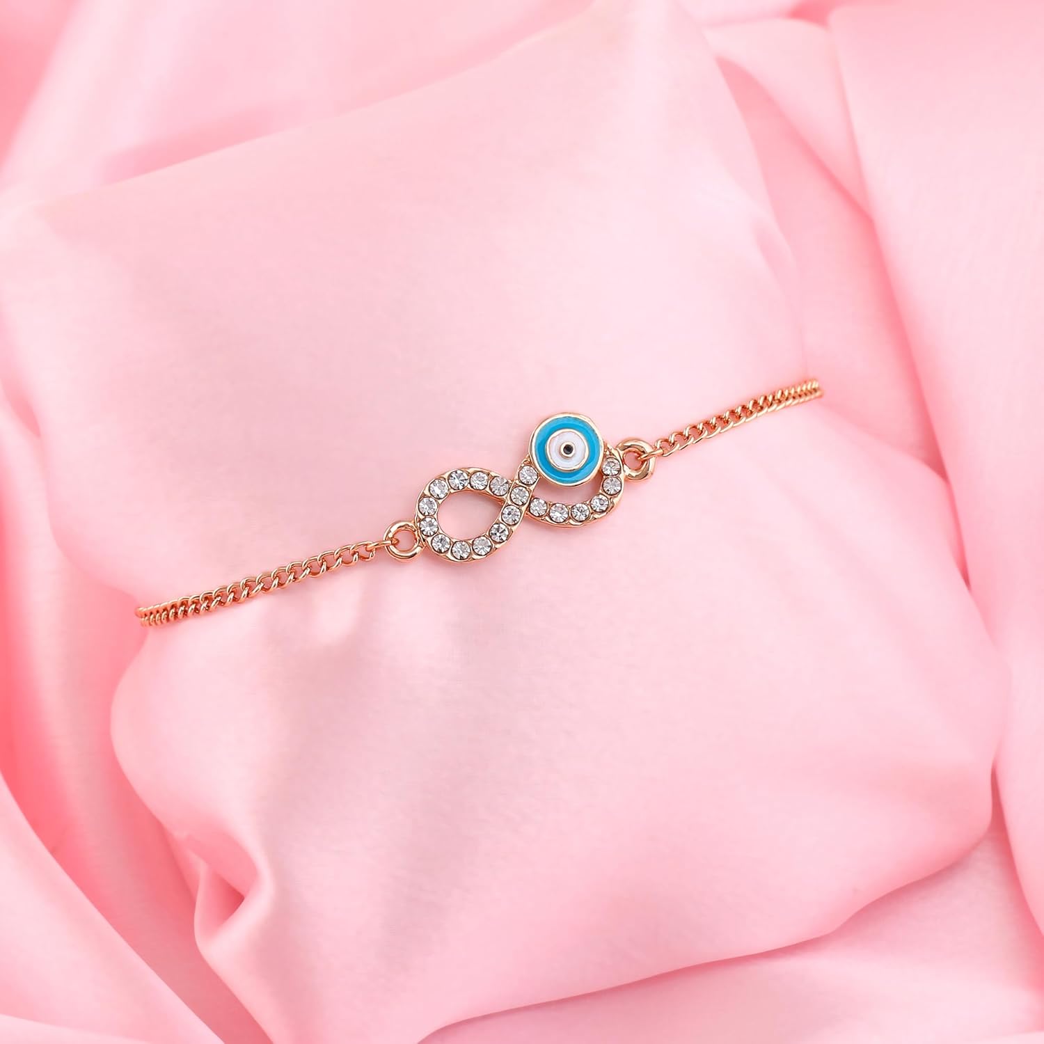 Estele Rose Gold Plated Sparkling Infinity Evil Eye Bracelet for Girls and Women's - Image 4