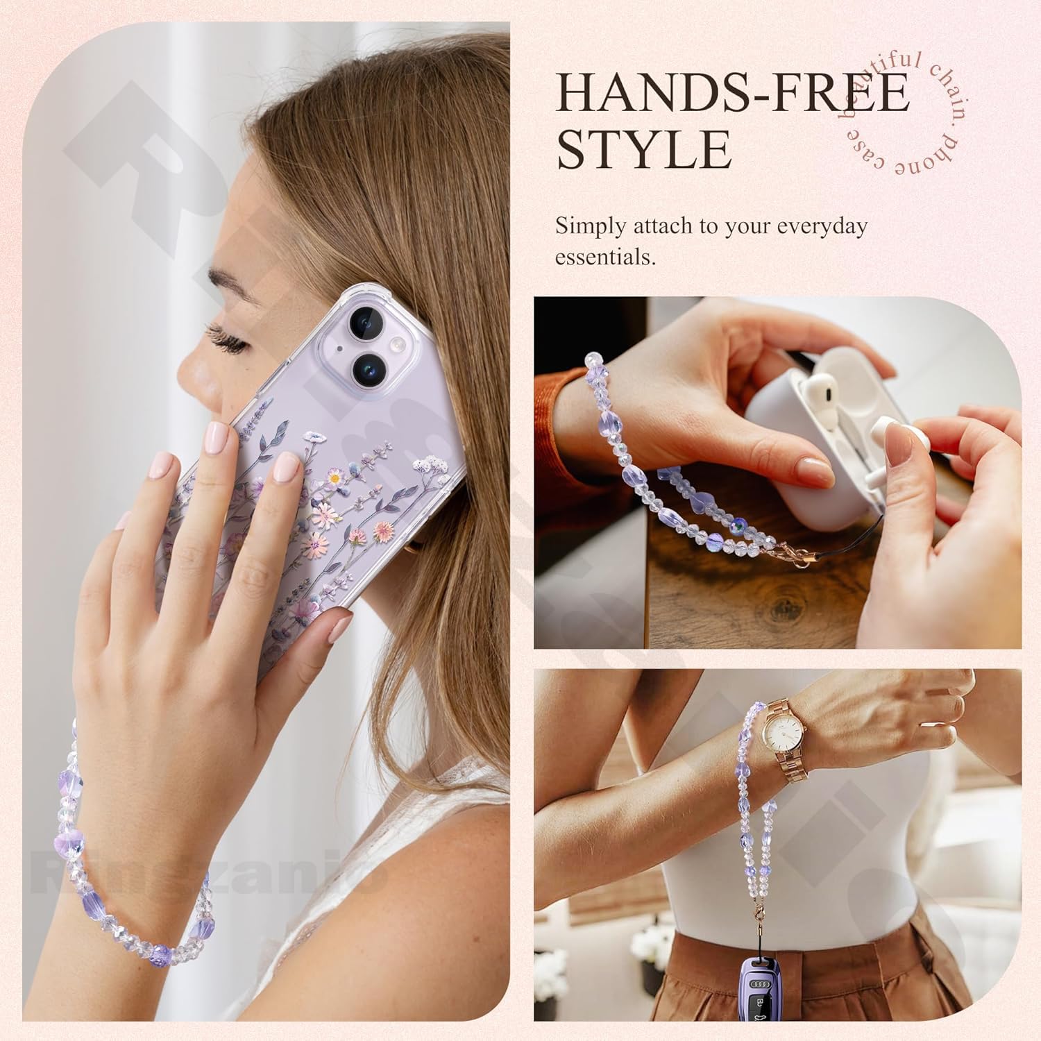 Ringzanio Cell Phone Strap With Crystal Bead and Heart Shape Design | Phone Charm | Phone Strap | Lanyard Strap Detachable Phone Wrist Strap, Hands-Free Keychain Phone Accessories for Women Girls - Image 5