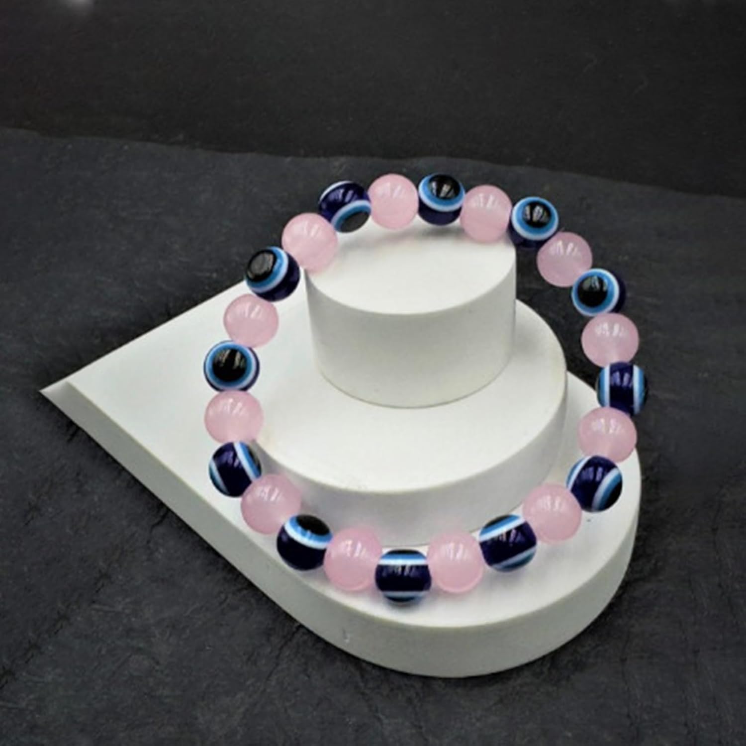Gehena by Estele Stylish Evil Eye Charm Beaded Bracelet for Men & Women: Pink & Blue Evil Eye Beads Wristwear for Positivity & Protection |Stretchable Bracelet for Everyday Wear – OSAK008-IRPNBL BR - Image 4