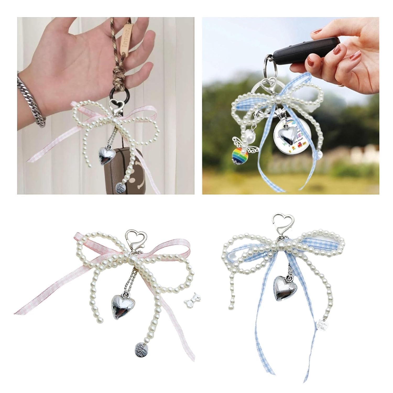CLUB BOLLYWOOD® Bow Keychain Creative Ribbon Heart Bow Beaded Keyring for Hand s Party Pink|Clothing, Shoes & Accessories | Womens Accessories |Key Chains, Rings & Finders|1 Keychain Pendant - Image 7