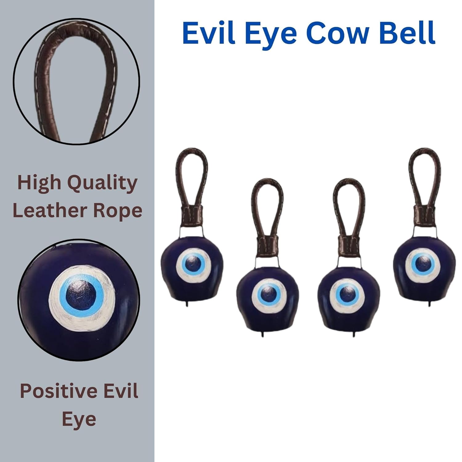 SALEBERATE Handmade Metal Cow Bell with Evil Eye Design – Unique Wall Décor for Charming Home Accents and Protection, Perfect for Hanging Display (Large, 2, Count) - Image 3