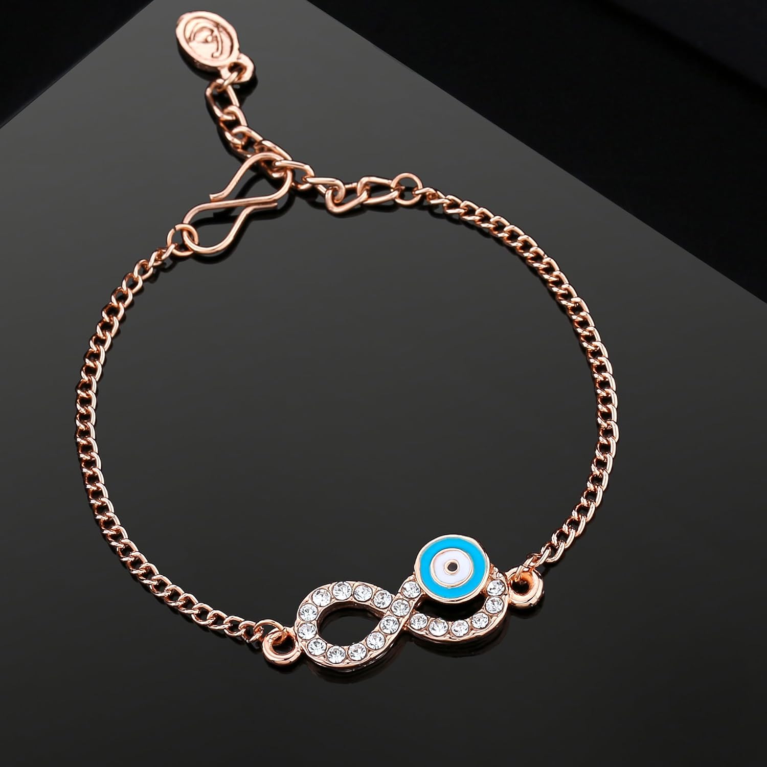 Estele Rose Gold Plated Sparkling Infinity Evil Eye Bracelet for Girls and Women's - Image 3